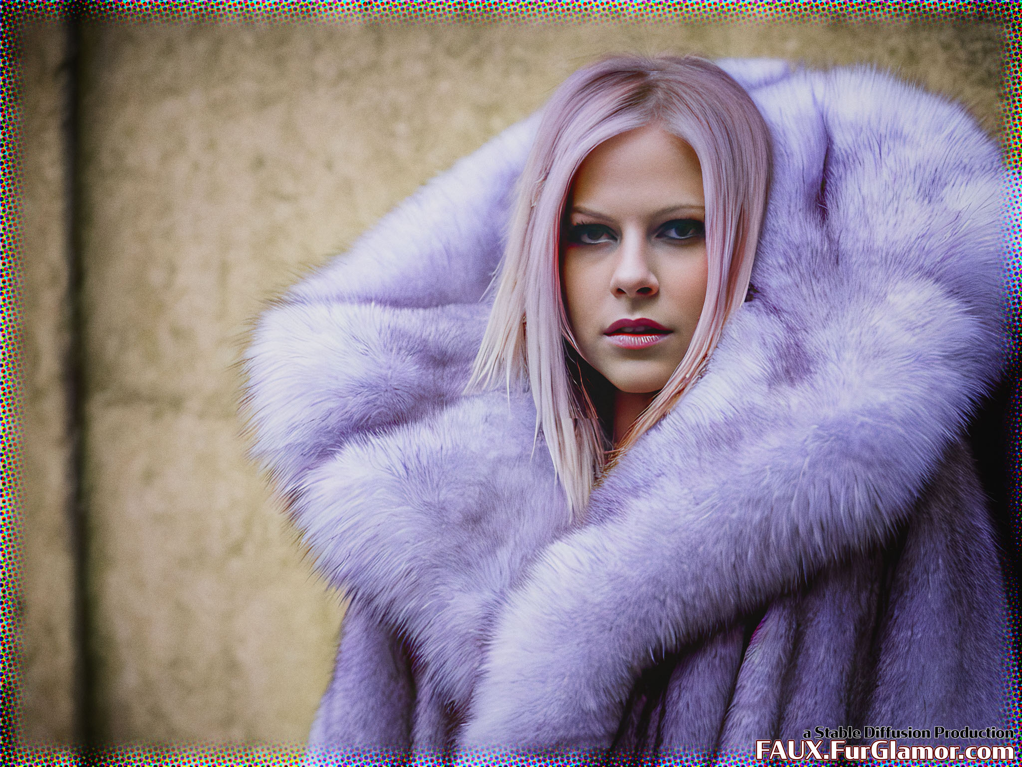 Stable Diffusion Render of Avril Lavigne in a Fur Coat
