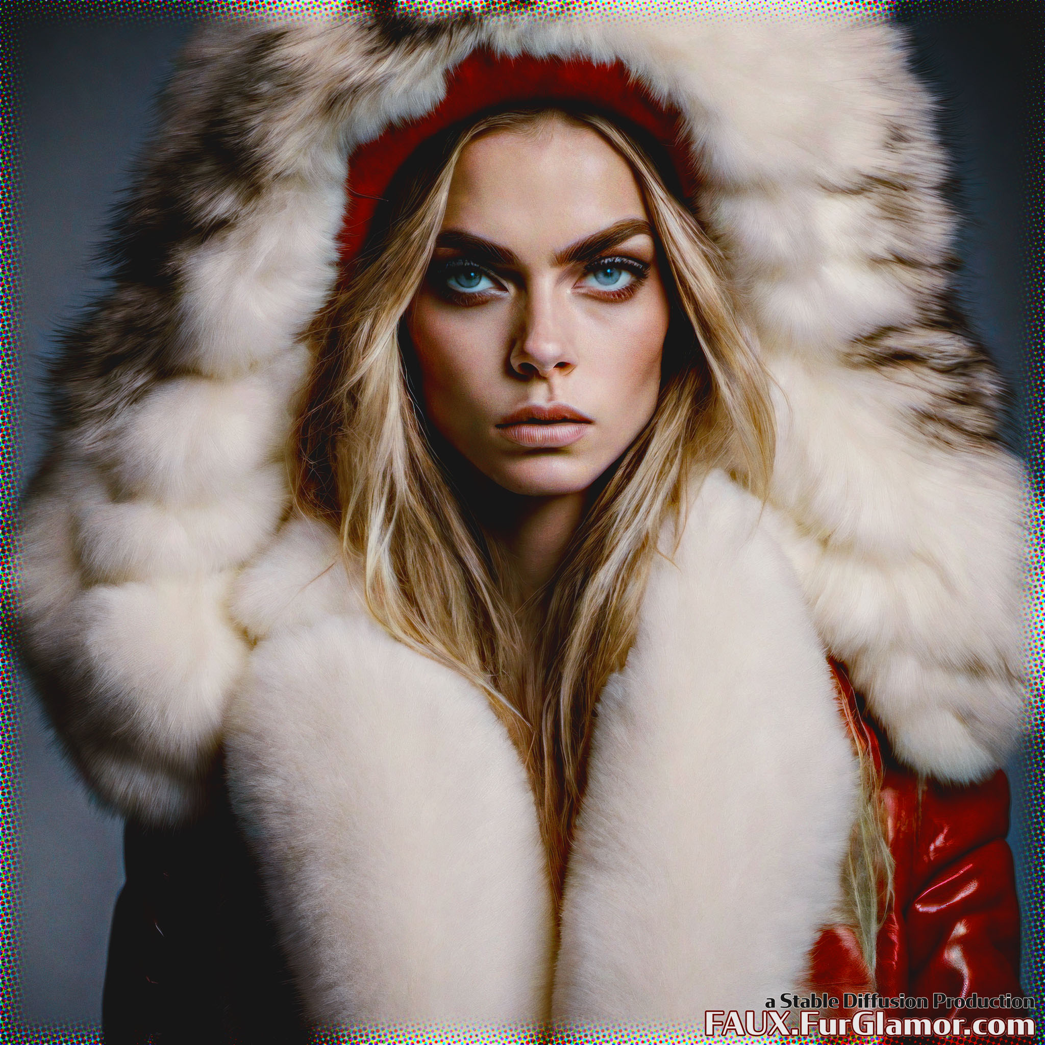 Stable Diffusion Render of Cara Delevingne in a Fur Coat