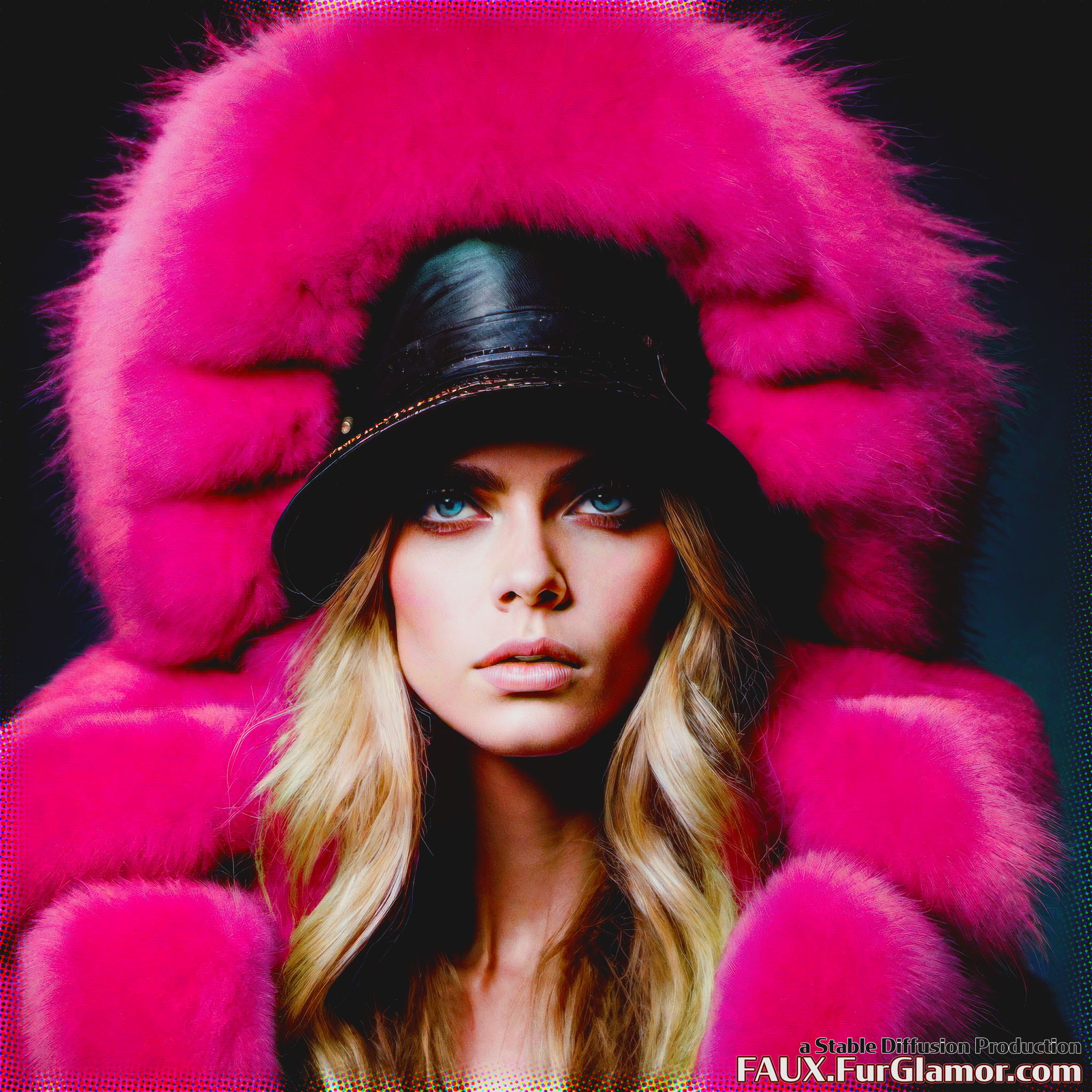 Stable Diffusion Render of Cara Delevingne in a Fur Coat
