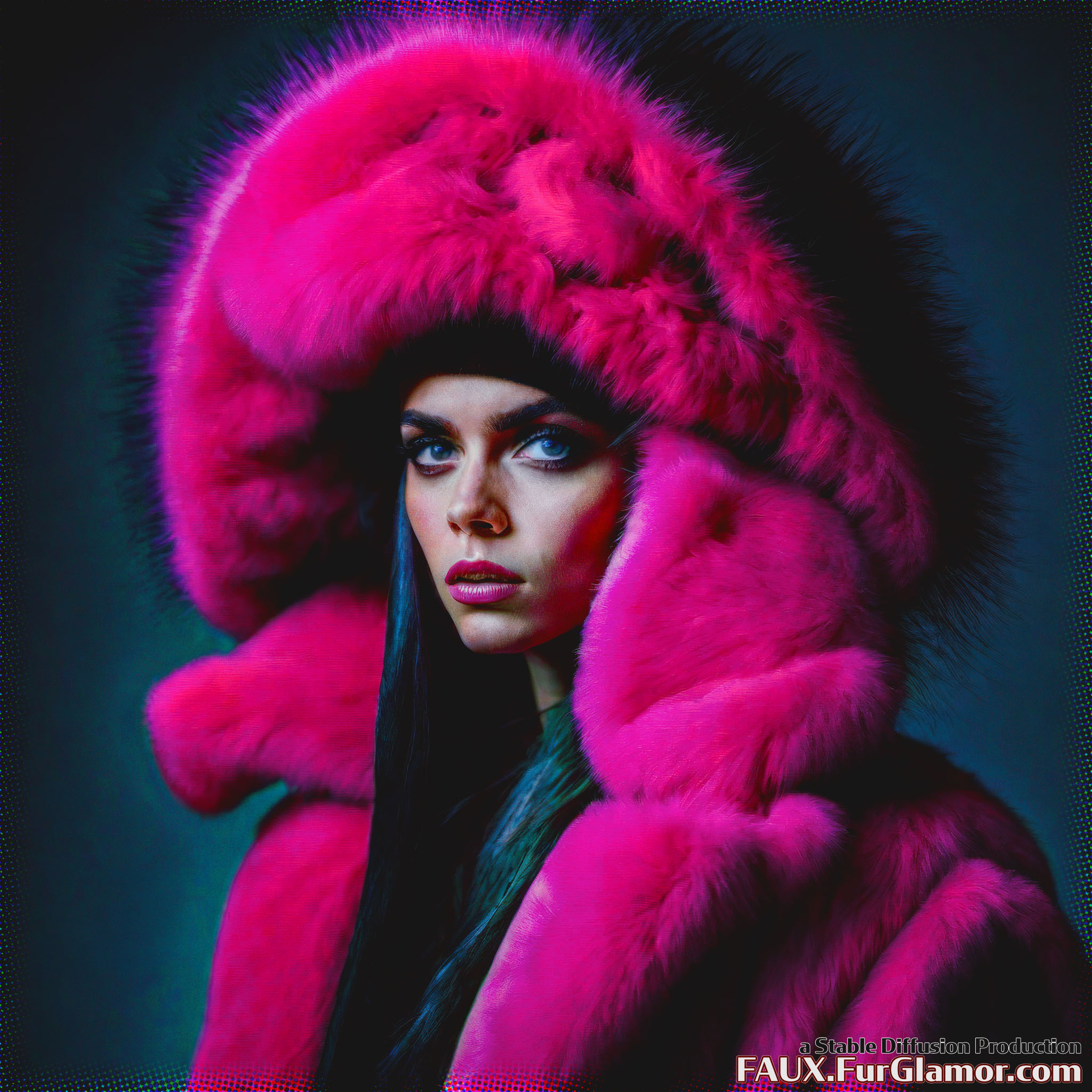 Stable Diffusion Render of Cara Delevingne in a Fur Coat
