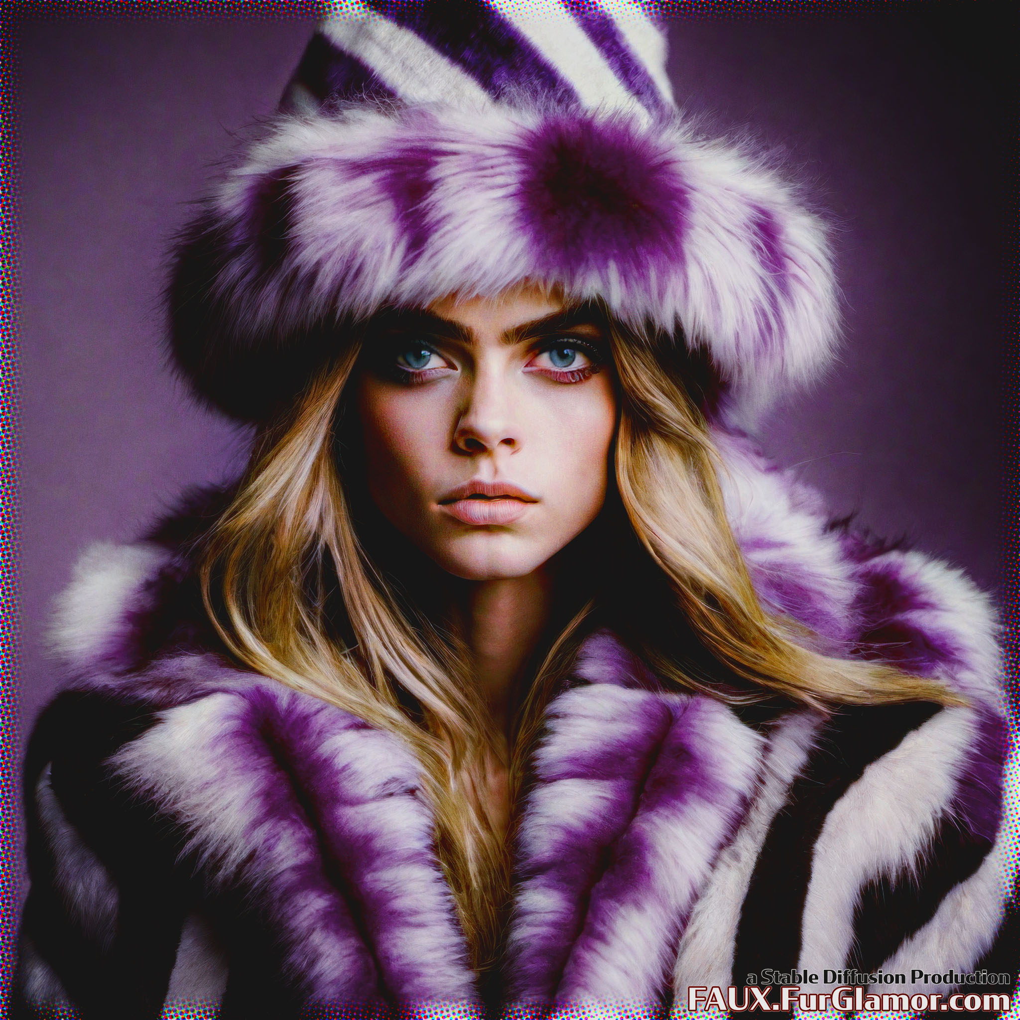 Stable Diffusion Render of Cara Delevingne in a Fur Coat