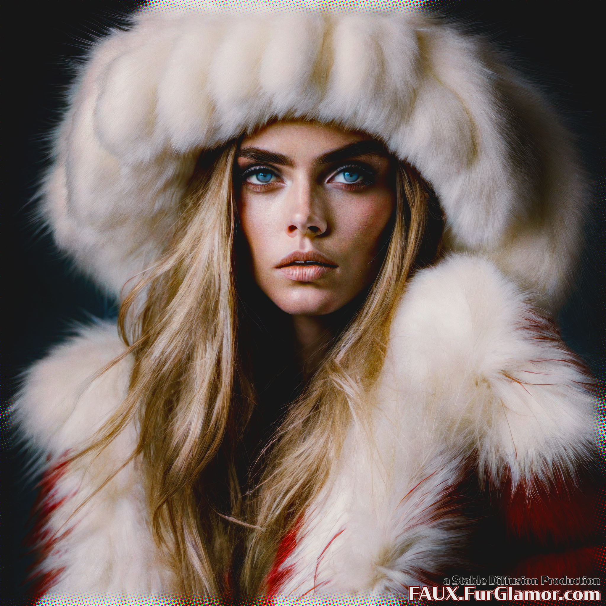 Stable Diffusion Render of Cara Delevingne in a Fur Coat