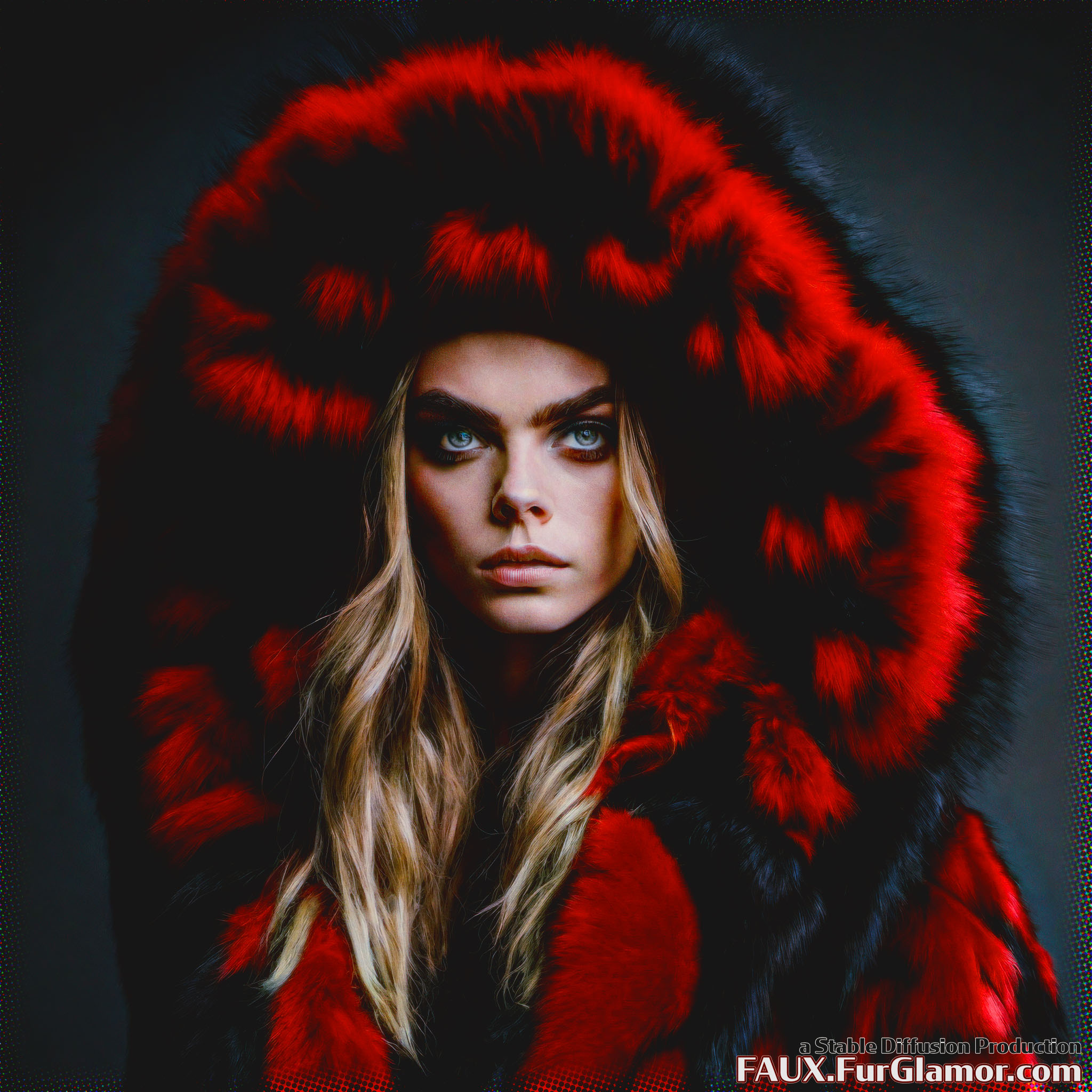 Stable Diffusion Render of Cara Delevingne in a Fur Coat