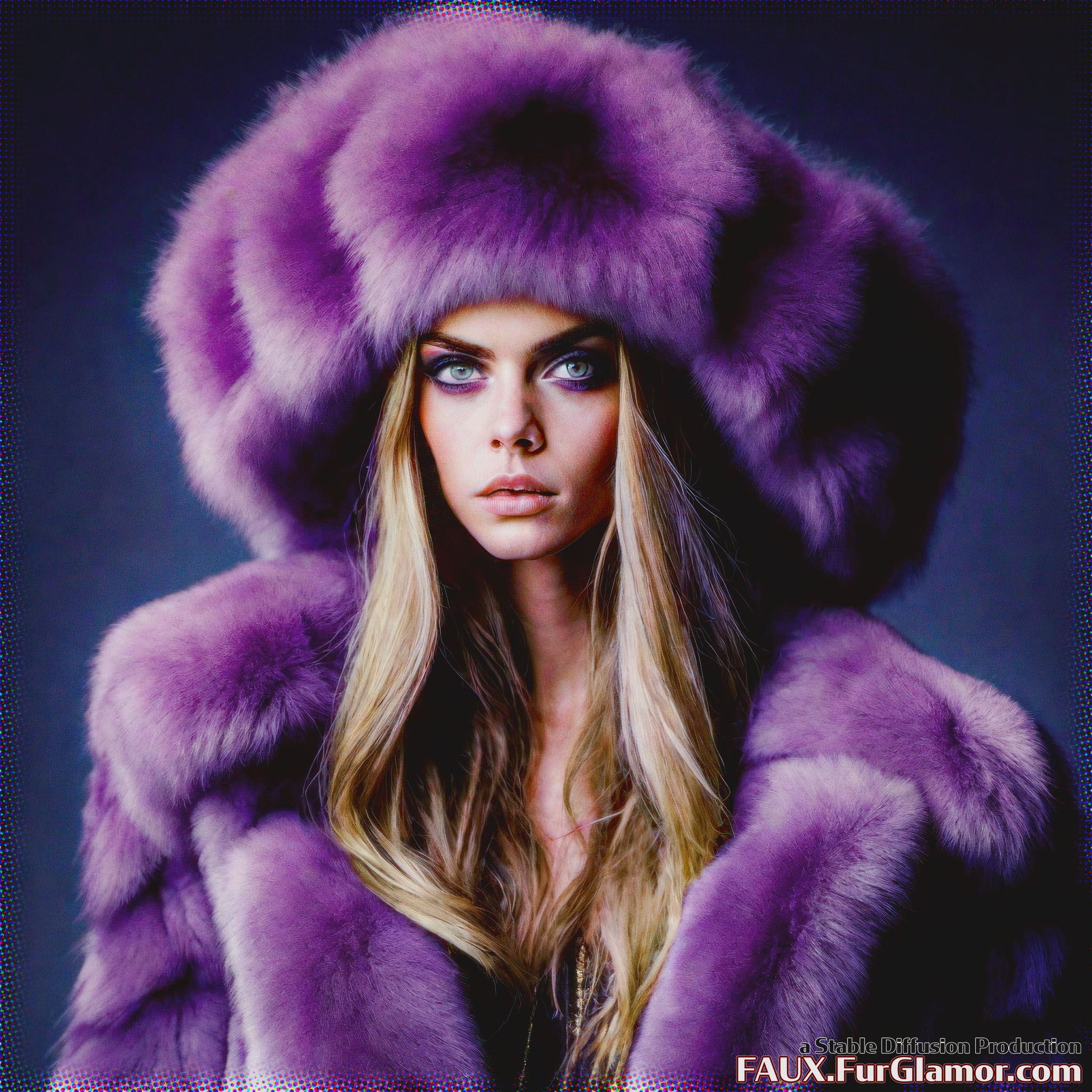 Stable Diffusion Render of Cara Delevingne in a Fur Coat