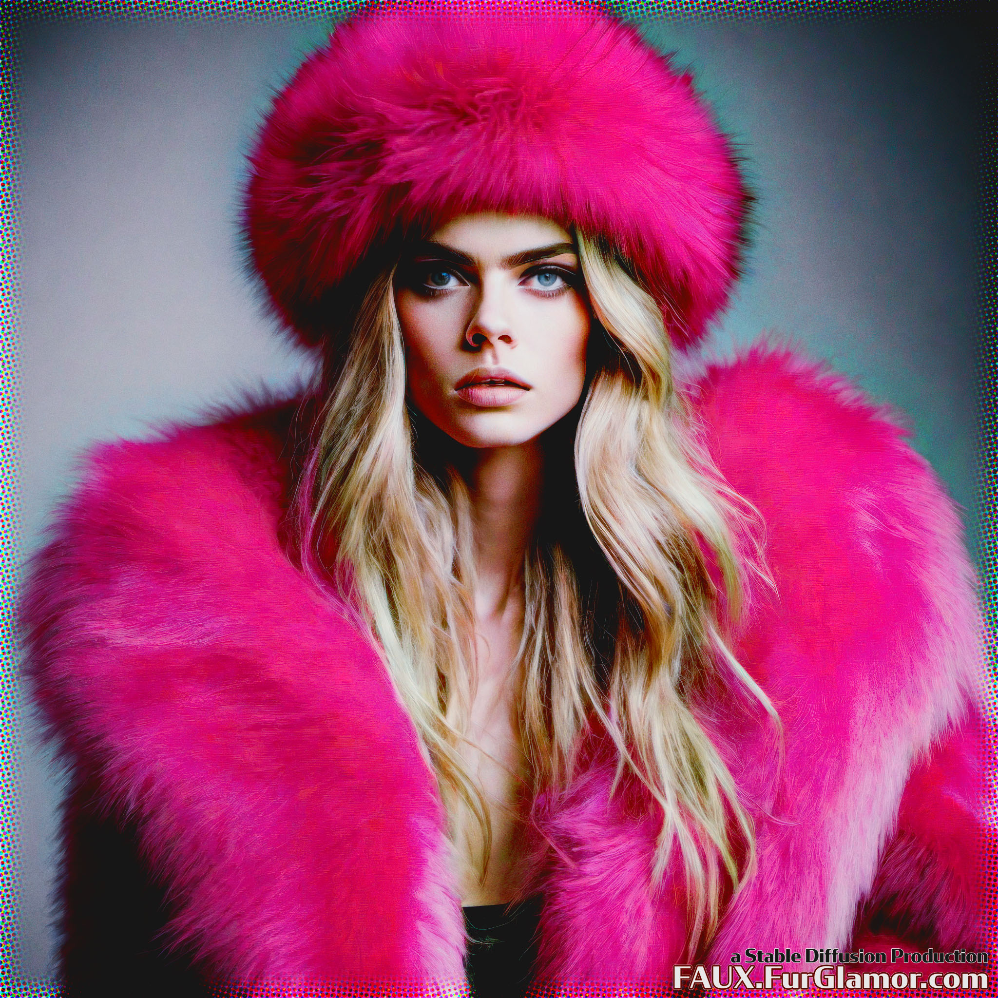Stable Diffusion Render of Cara Delevingne in a Fur Coat