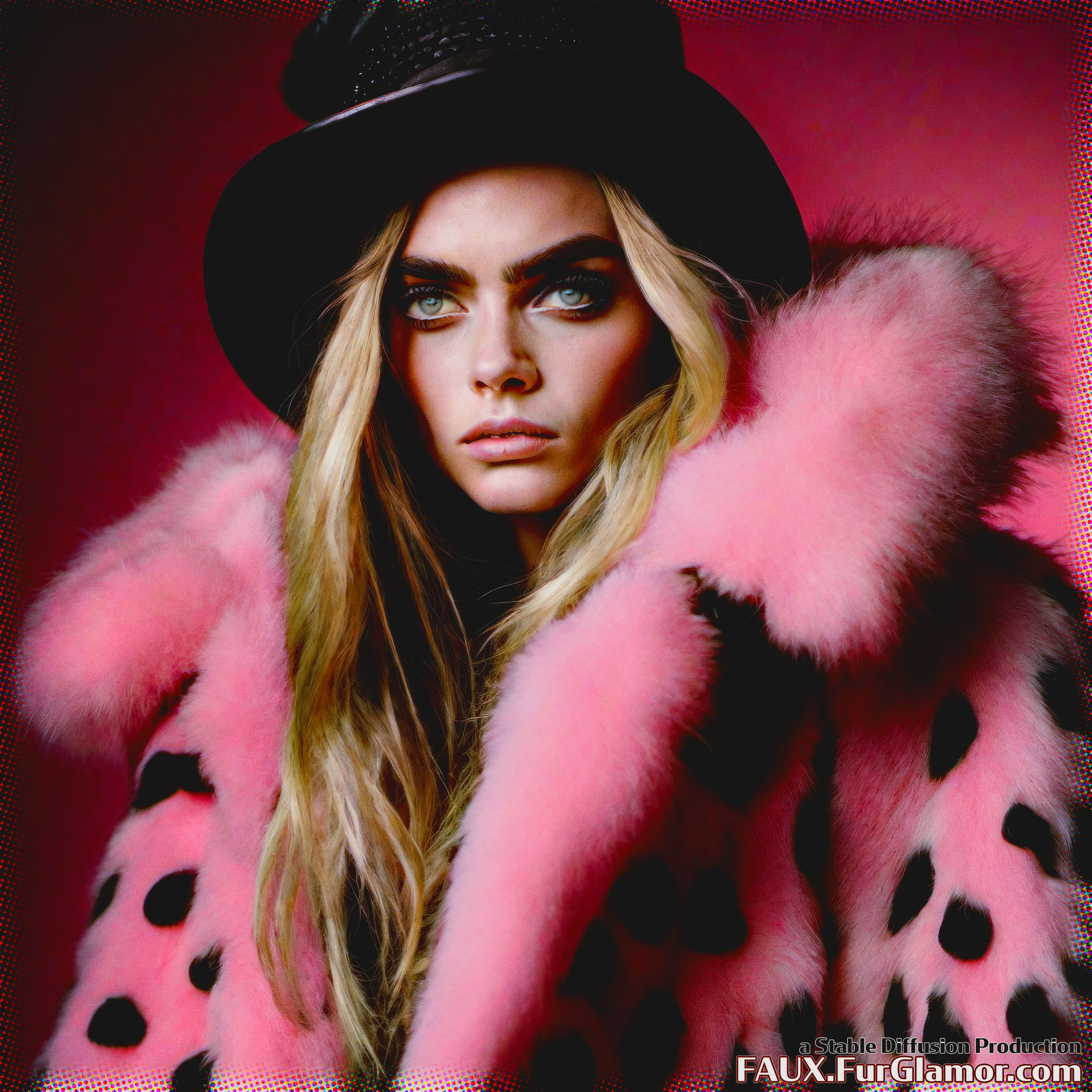 Stable Diffusion Render of Cara Delevingne in a Fur Coat