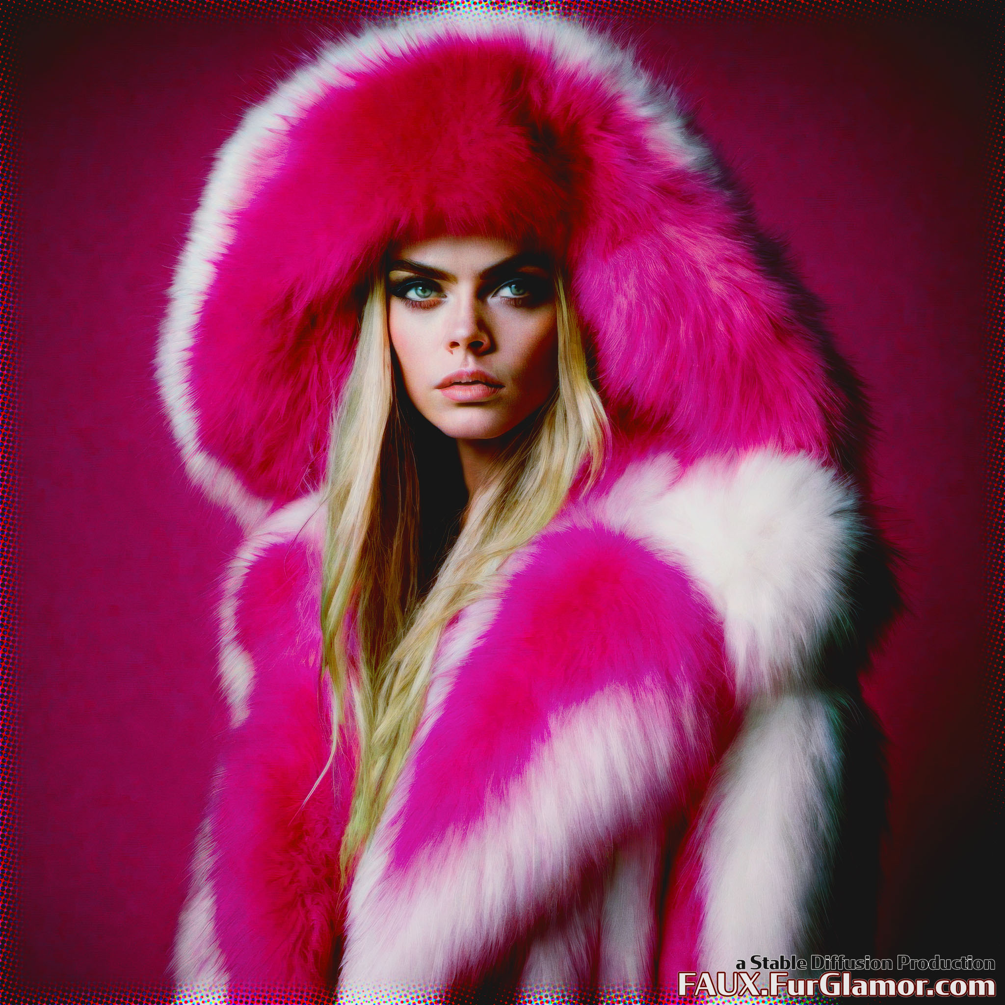 Stable Diffusion Render of Cara Delevingne in a Fur Coat