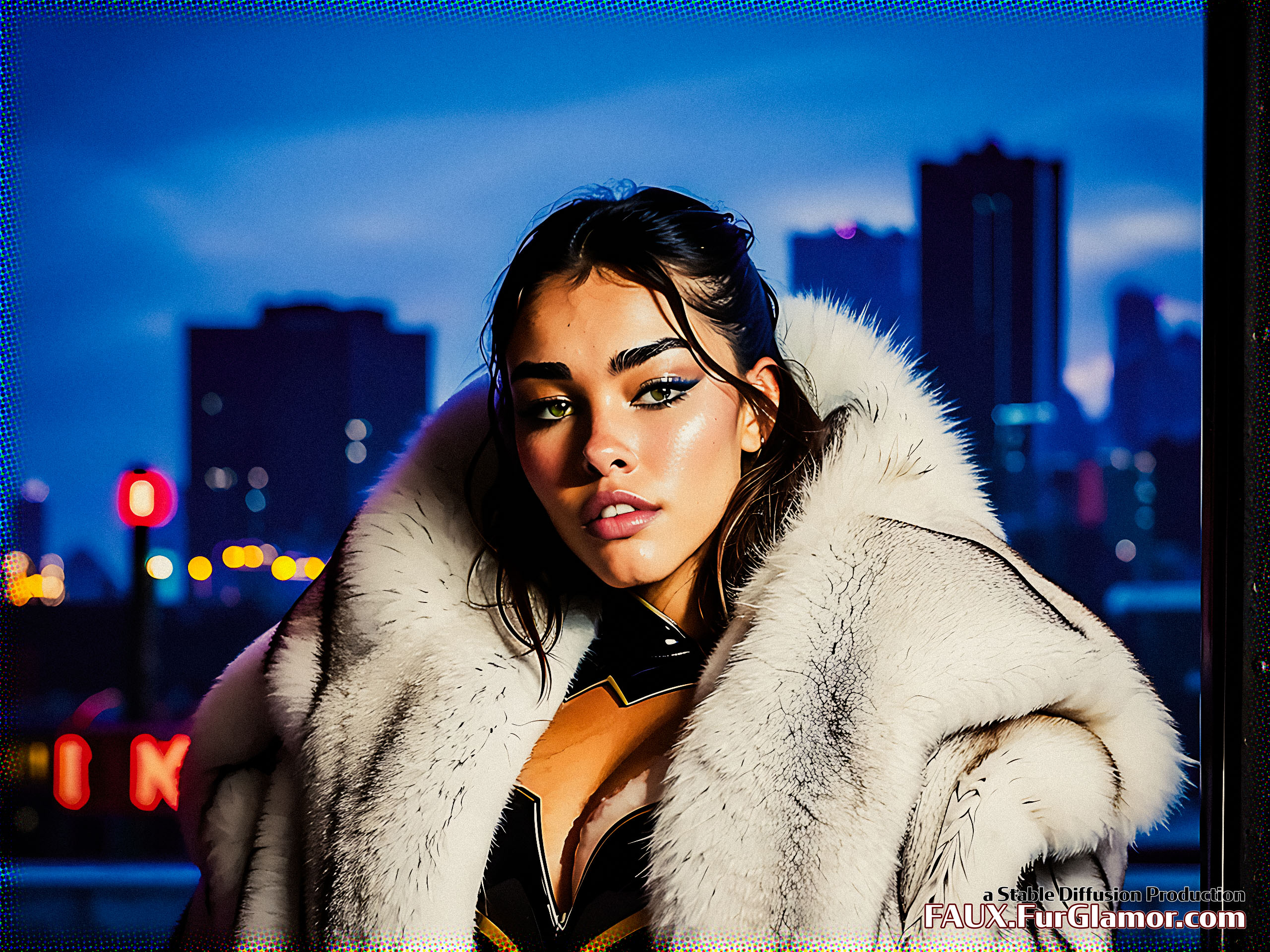 Stable Diffusion Render of Madison Beer in a Fur Coat