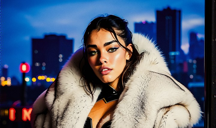 Stable Diffusion Render of Madison Beer in a Fur Coat