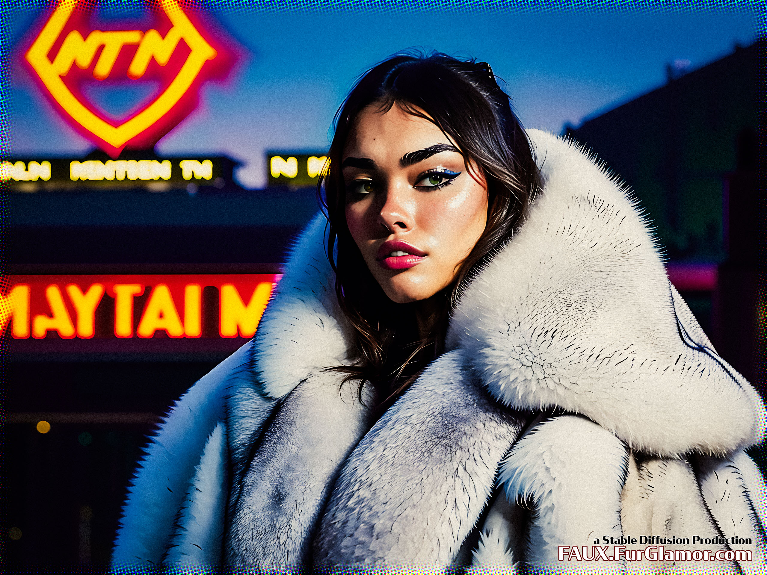 Stable Diffusion Render of Madison Beer in a Fur Coat