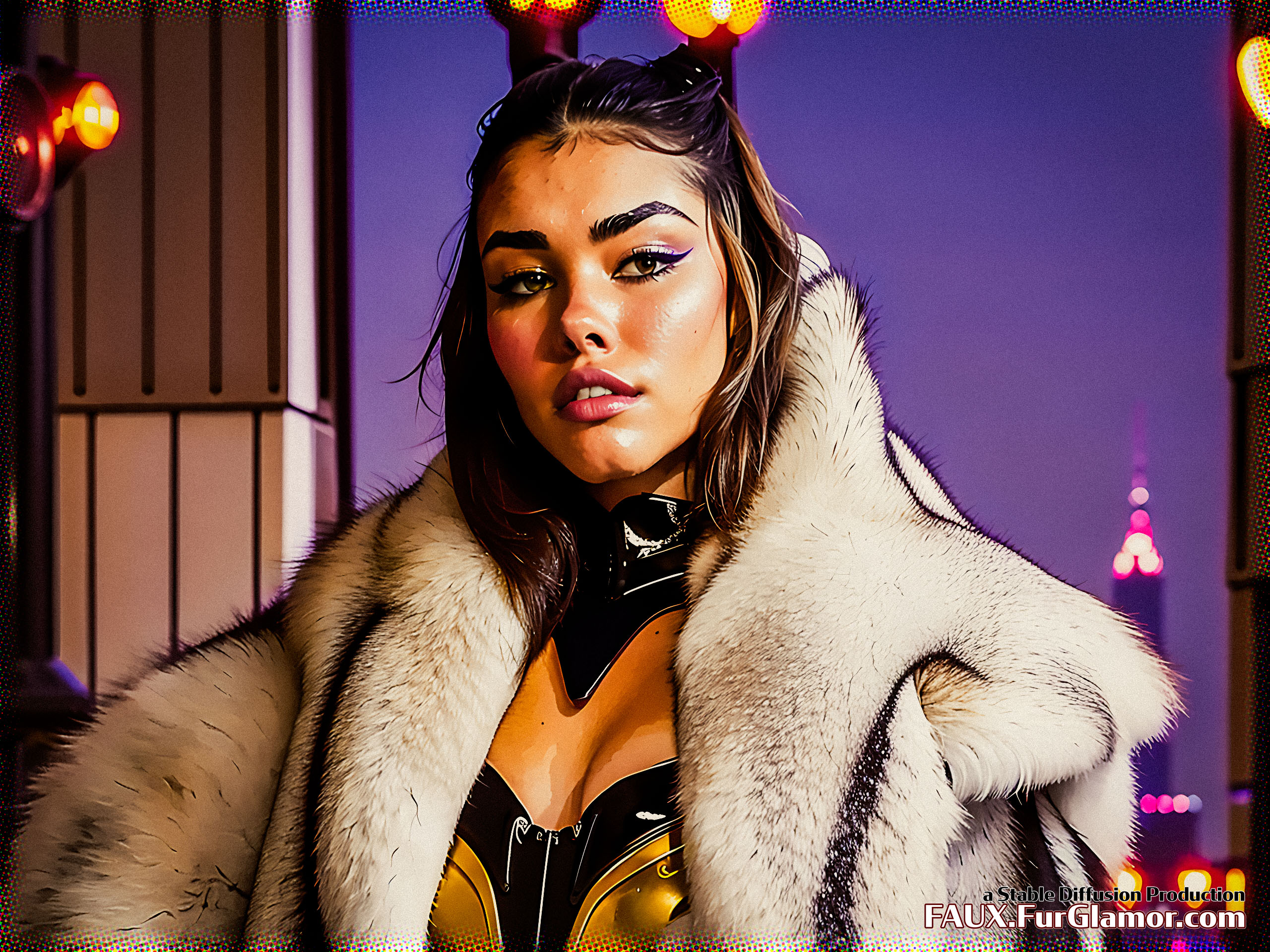 Stable Diffusion Render of Madison Beer in a Fur Coat