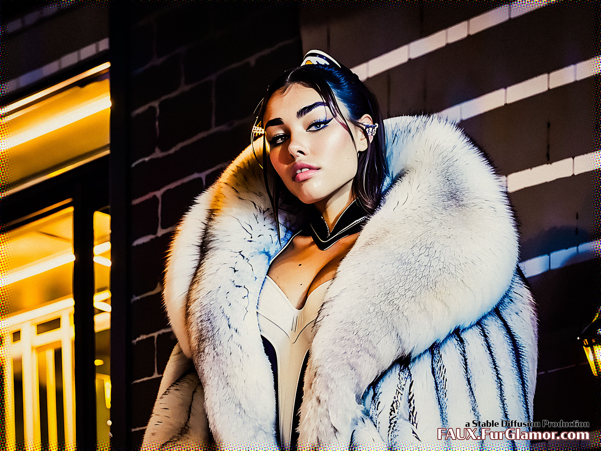 Stable Diffusion Render of Madison Beer in a Fur Coat