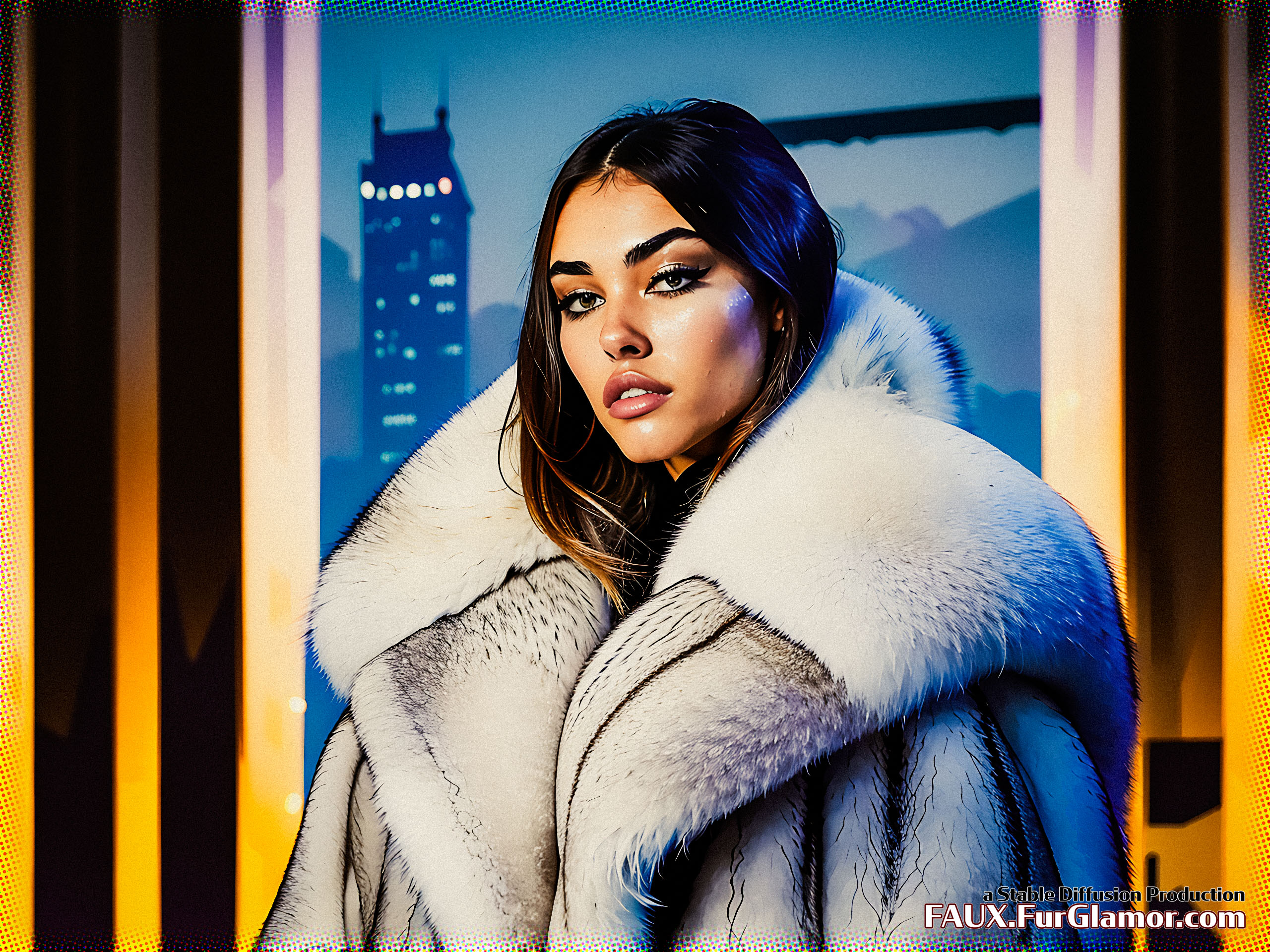 Stable Diffusion Render of Madison Beer in a Fur Coat