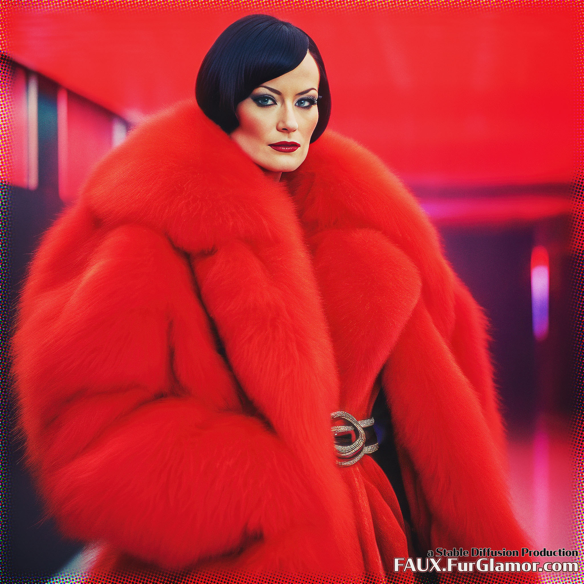 Stable Diffusion Render of Olivia Wilde in a Fur Coat