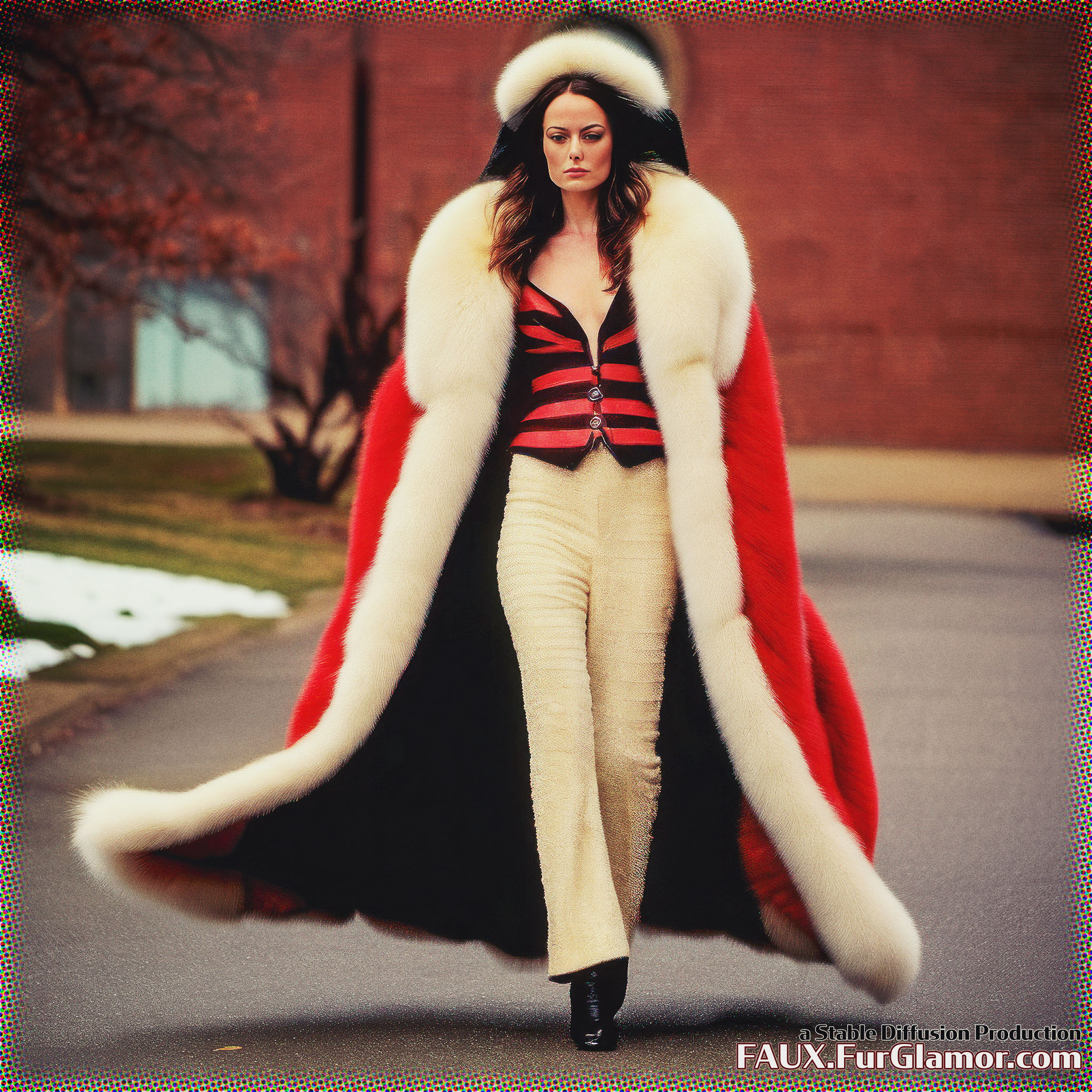 Stable Diffusion Render of Olivia Wilde in a Fur Coat