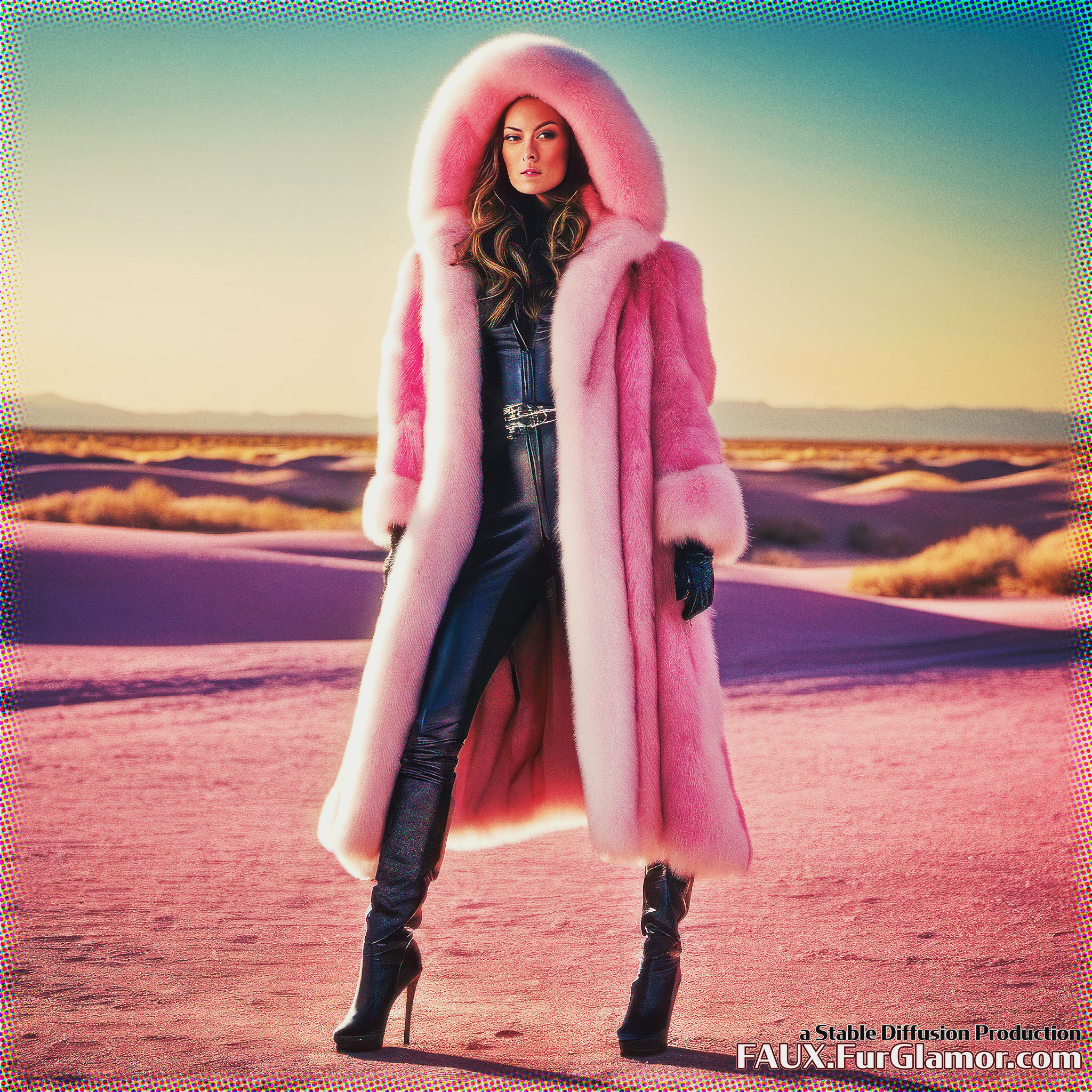 Stable Diffusion Render of Olivia Wilde in a Fur Coat