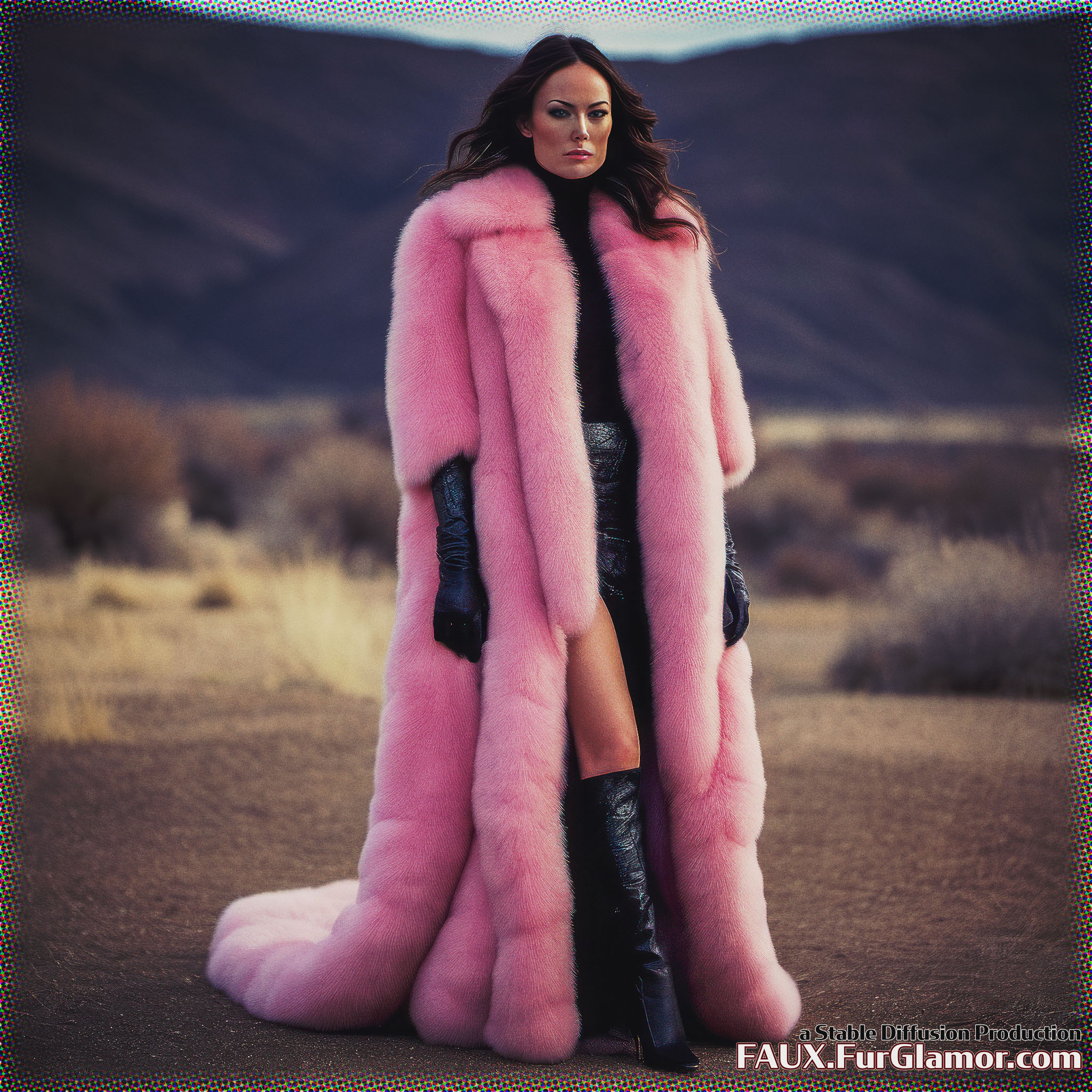 Stable Diffusion Render of Olivia Wilde in a Fur Coat