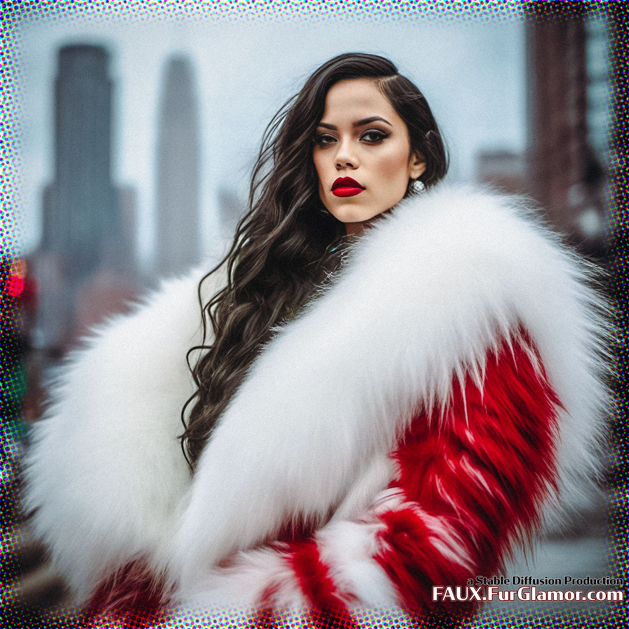 Stable Diffusion Render of Jenna Ortega in a Fur Coat