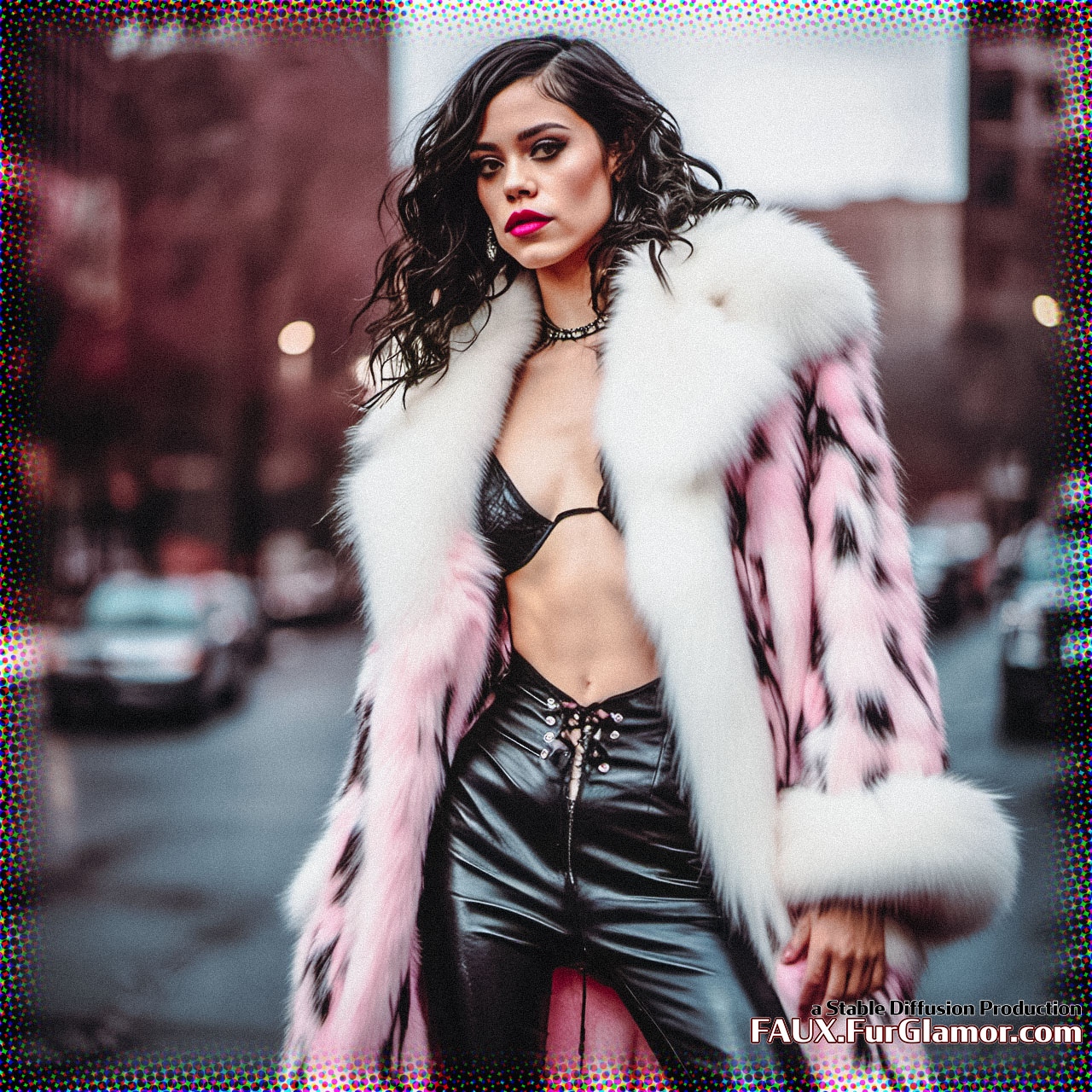 Stable Diffusion Render of Jenna Ortega in a Fur Coat