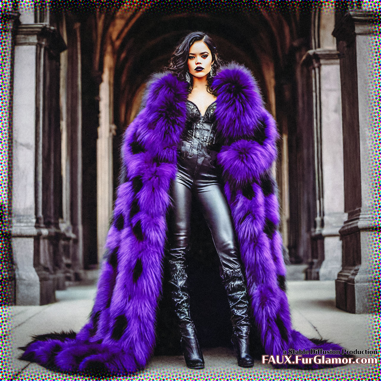 Stable Diffusion Render of Jenna Ortega in a Fur Coat