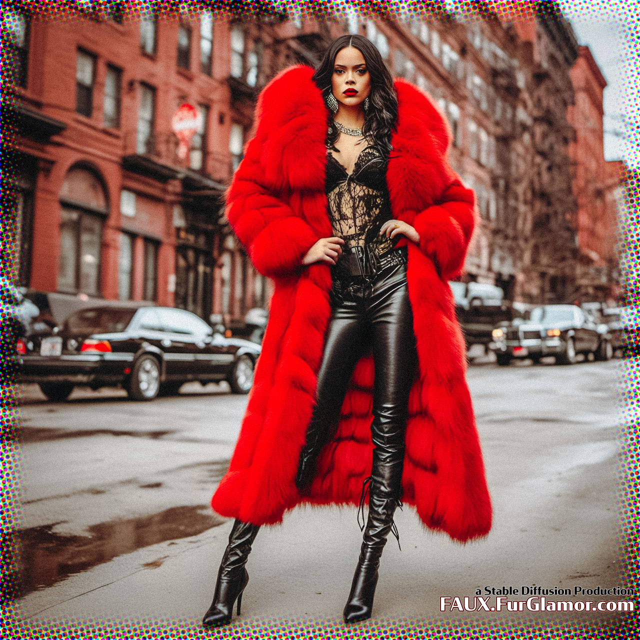 Stable Diffusion Render of Jenna Ortega in a Fur Coat