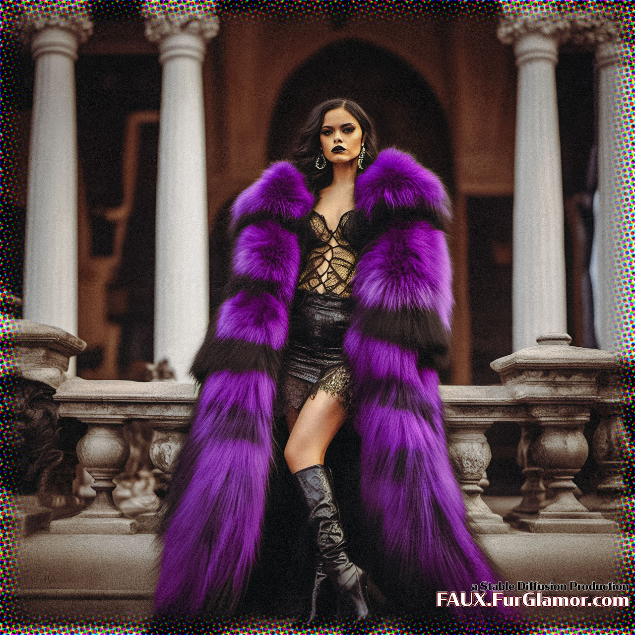 Stable Diffusion Render of Jenna Ortega in a Fur Coat