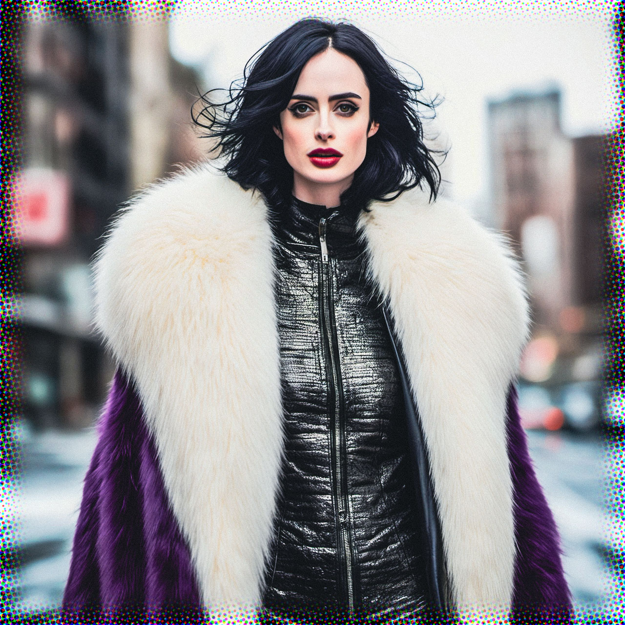 Stable Diffusion Render of Krysten Ritter in a Fur Coat