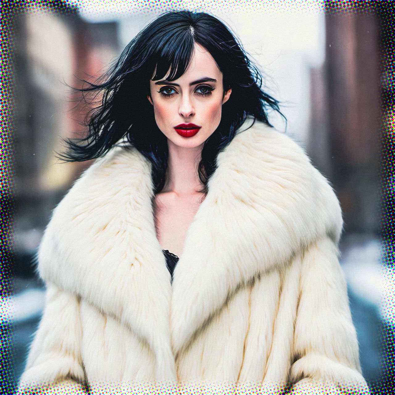 Stable Diffusion Render of Krysten Ritter in a Fur Coat