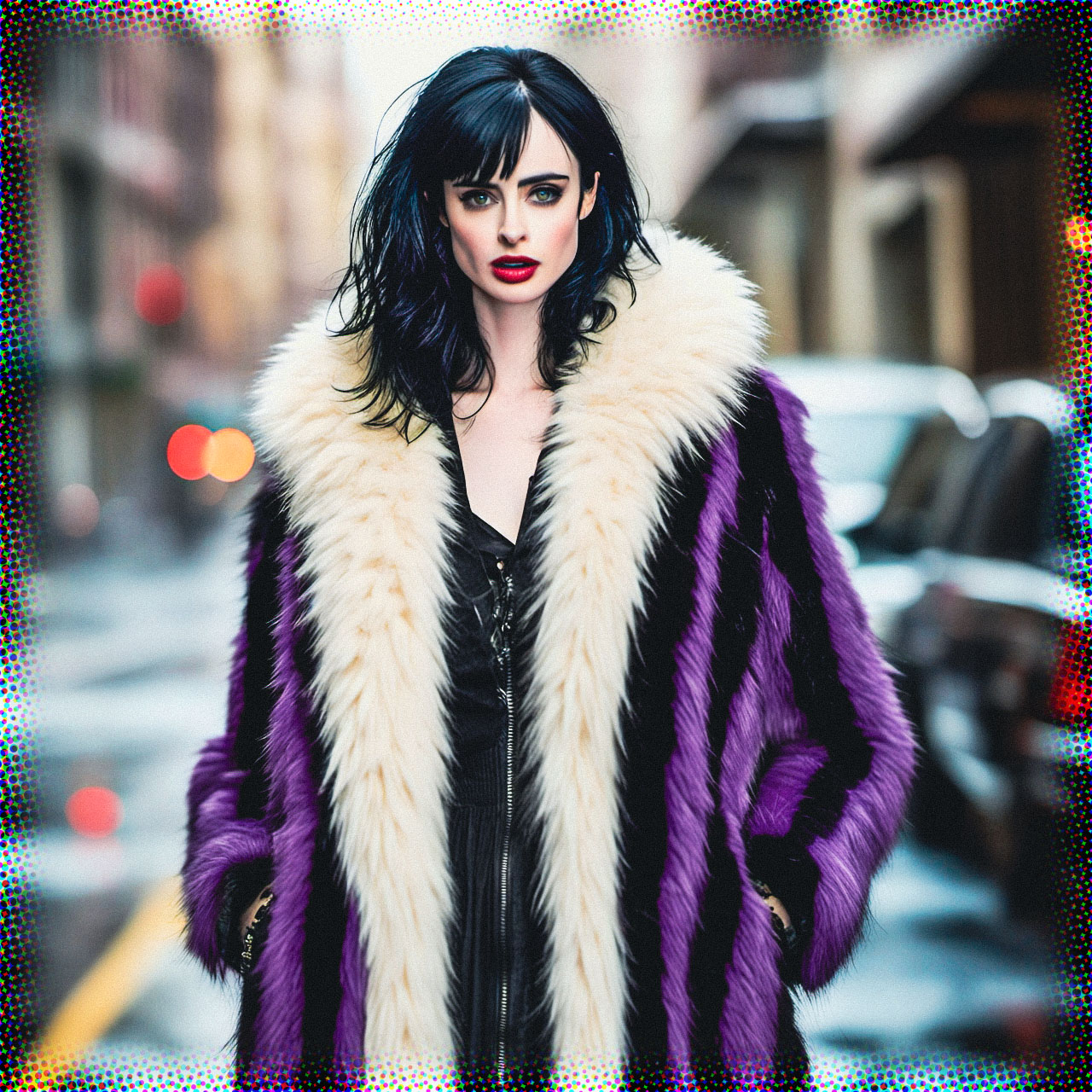 Stable Diffusion Render of Krysten Ritter in a Fur Coat