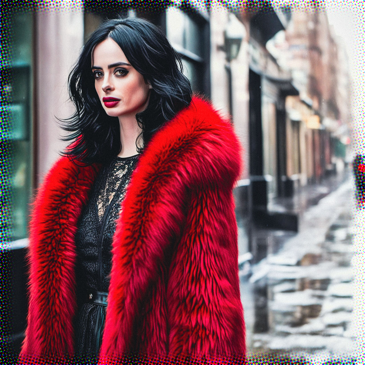 Stable Diffusion Render of Krysten Ritter in a Fur Coat