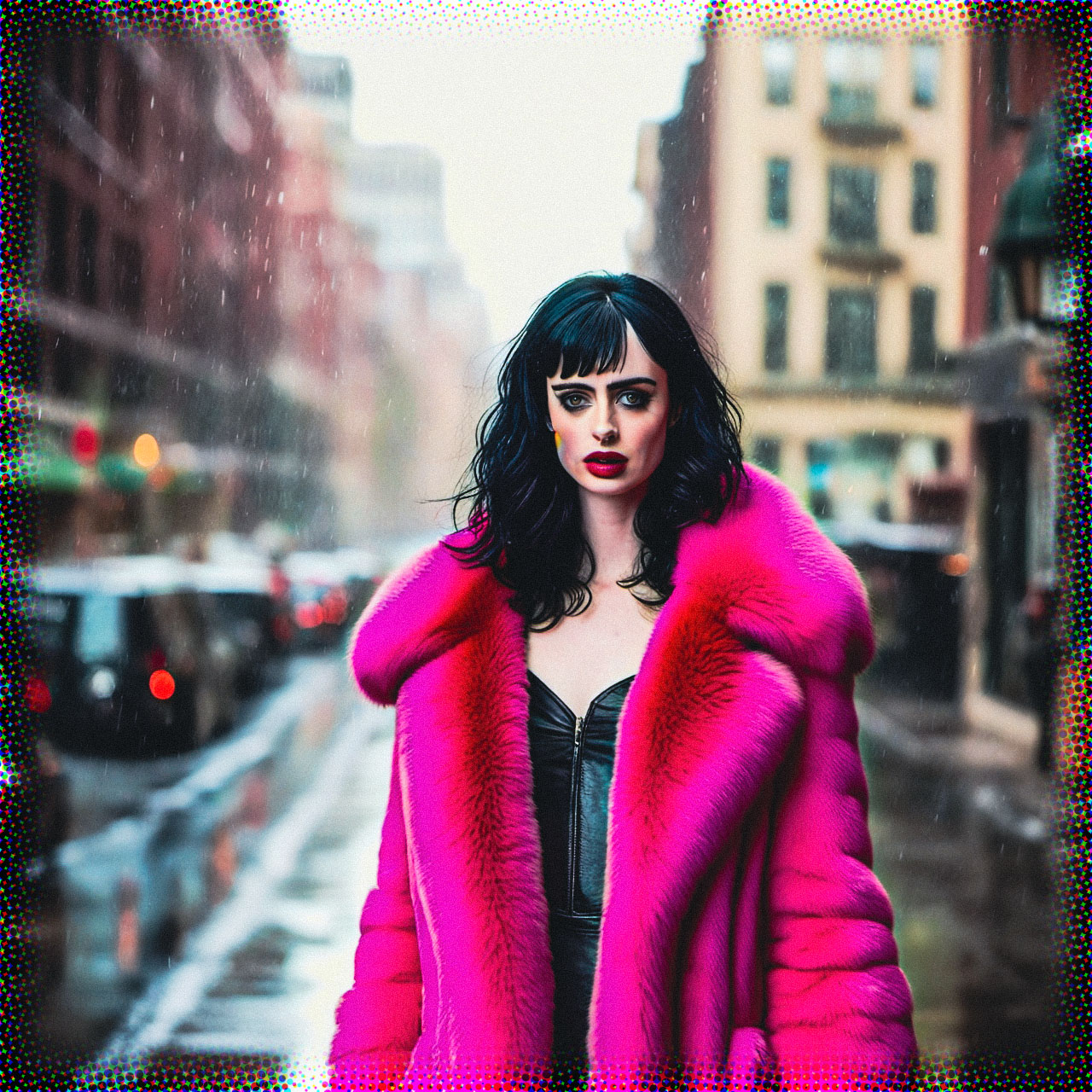 Stable Diffusion Render of Krysten Ritter in a Fur Coat