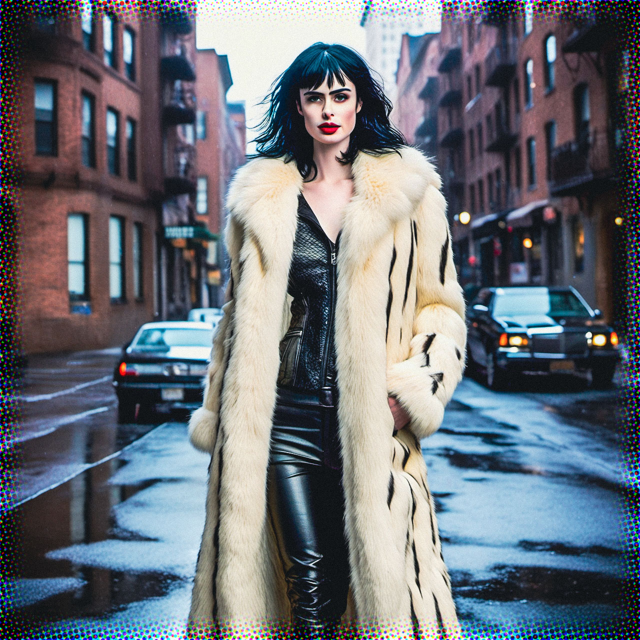 Stable Diffusion Render of Krysten Ritter in a Fur Coat
