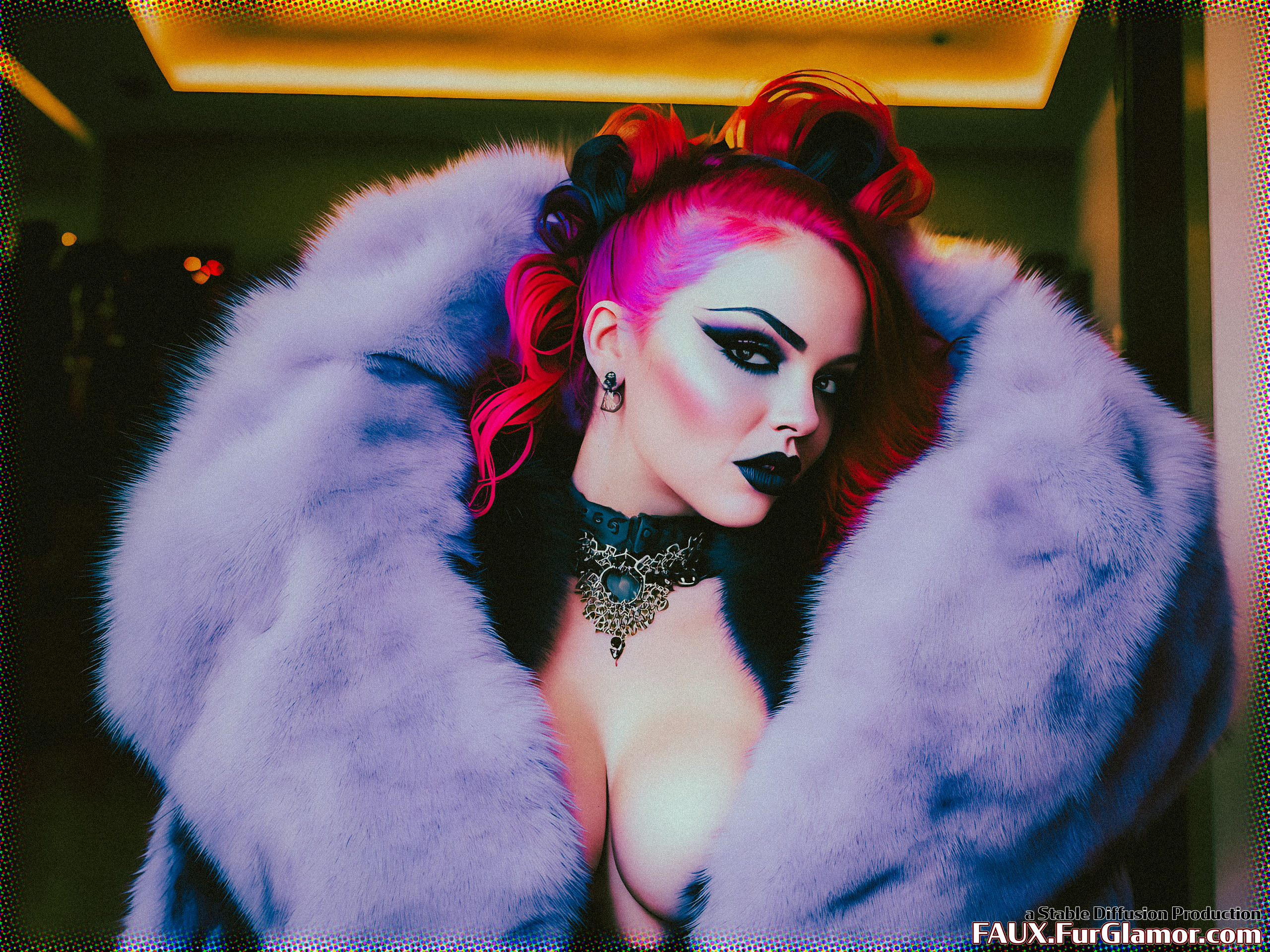 Stable Diffusion Render of Lindsay Lohan in a Fur Coat