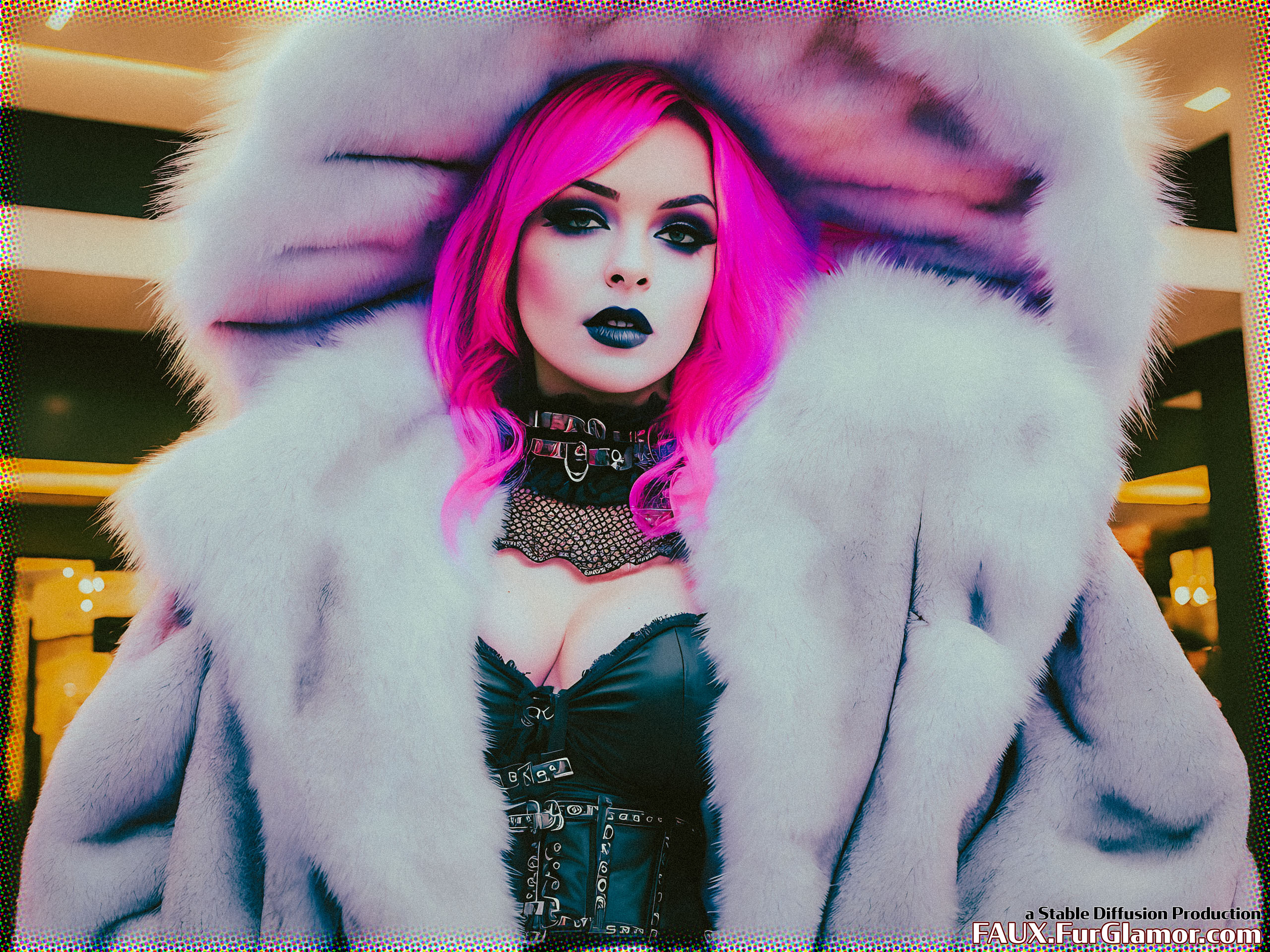 Stable Diffusion Render of Lindsay Lohan in a Fur Coat