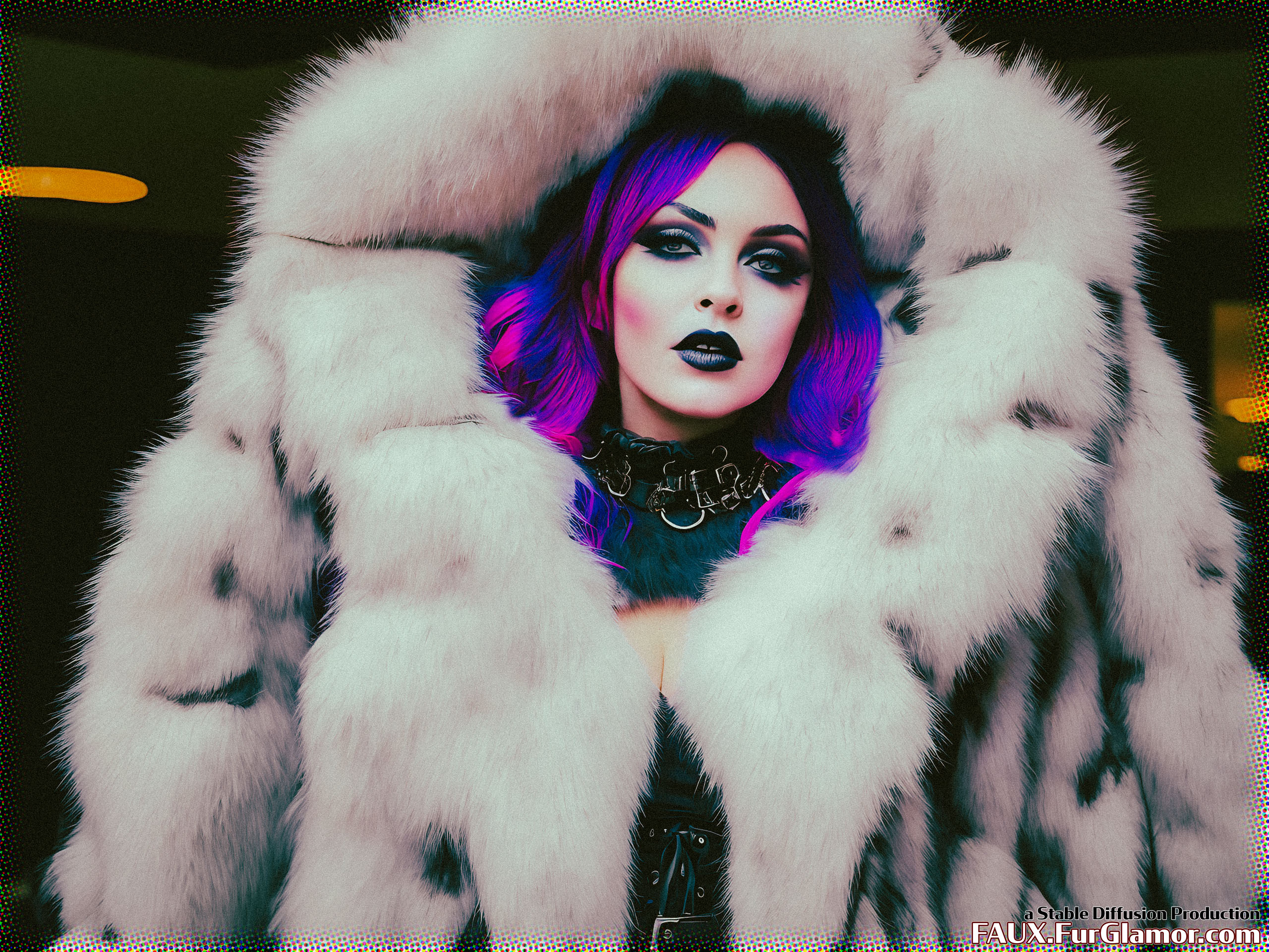 Stable Diffusion Render of Lindsay Lohan in a Fur Coat