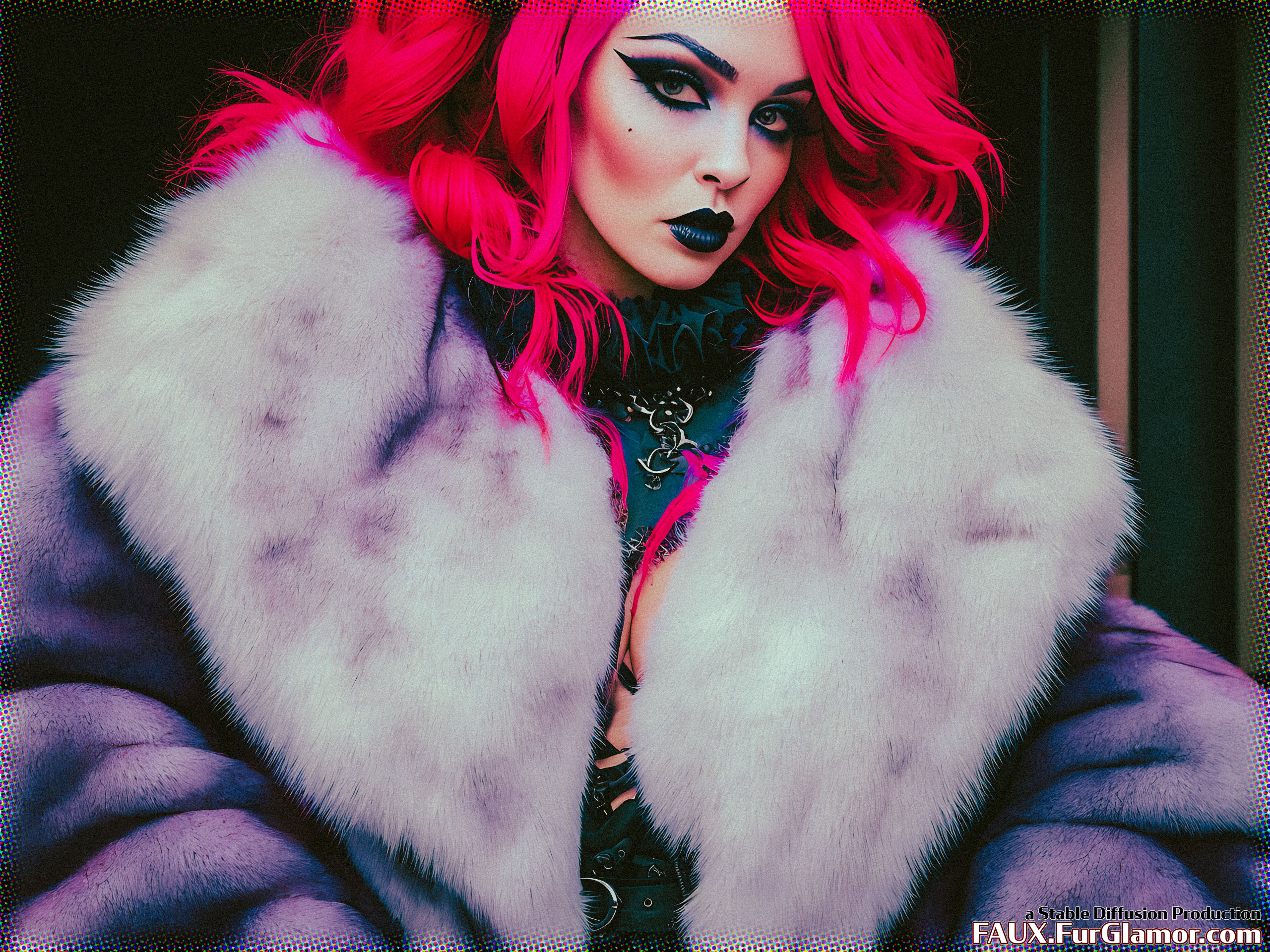 Stable Diffusion Render of Lindsay Lohan in a Fur Coat