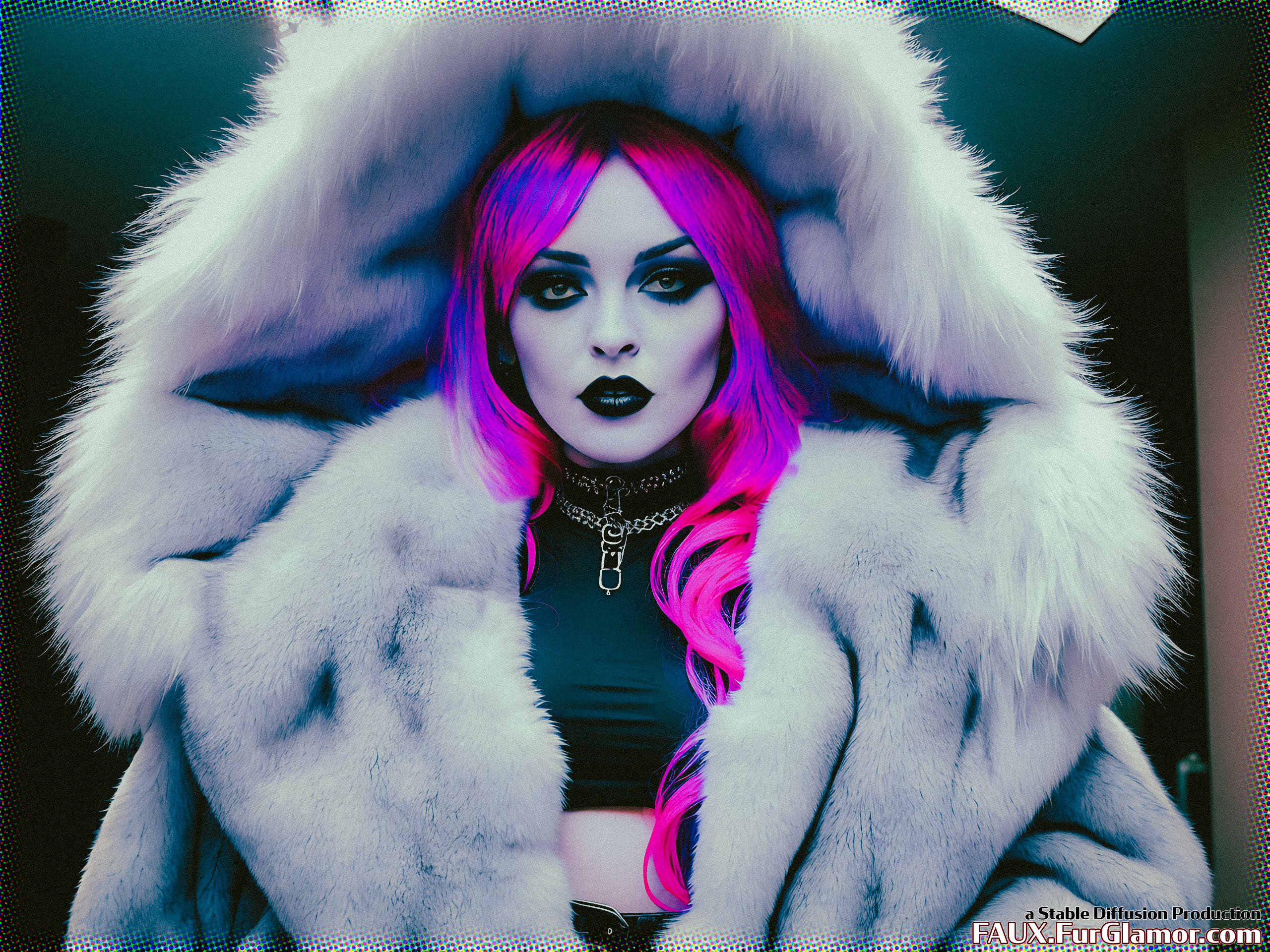 Stable Diffusion Render of Lindsay Lohan in a Fur Coat