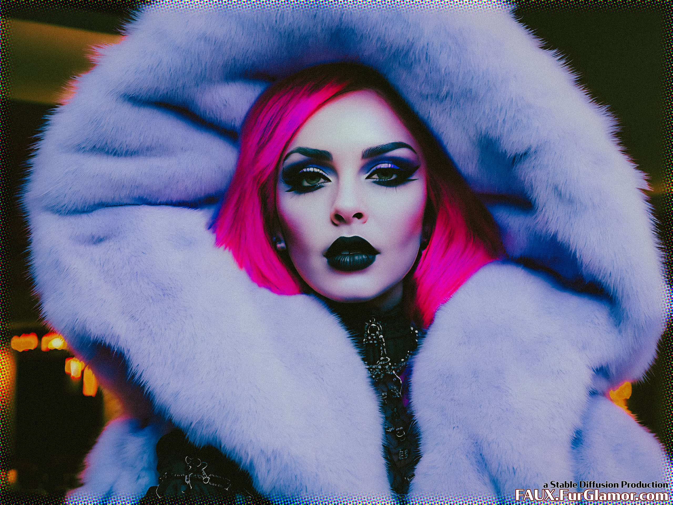 Stable Diffusion Render of Lindsay Lohan in a Fur Coat