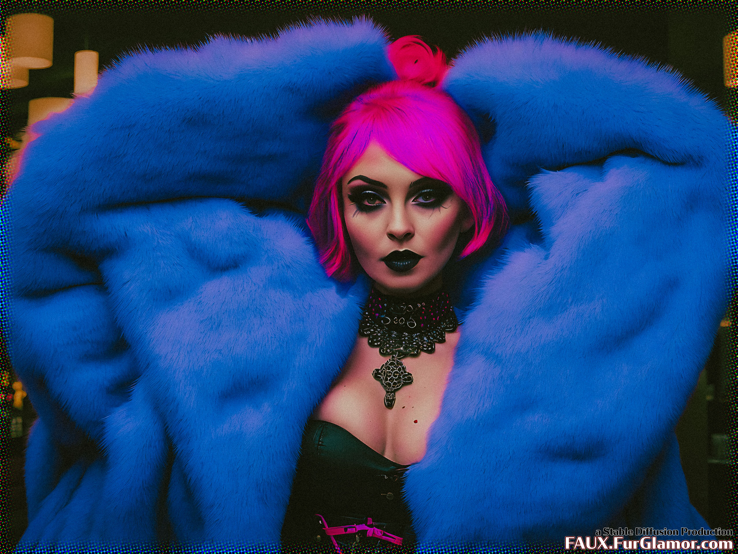 Stable Diffusion Render of Lindsay Lohan in a Fur Coat