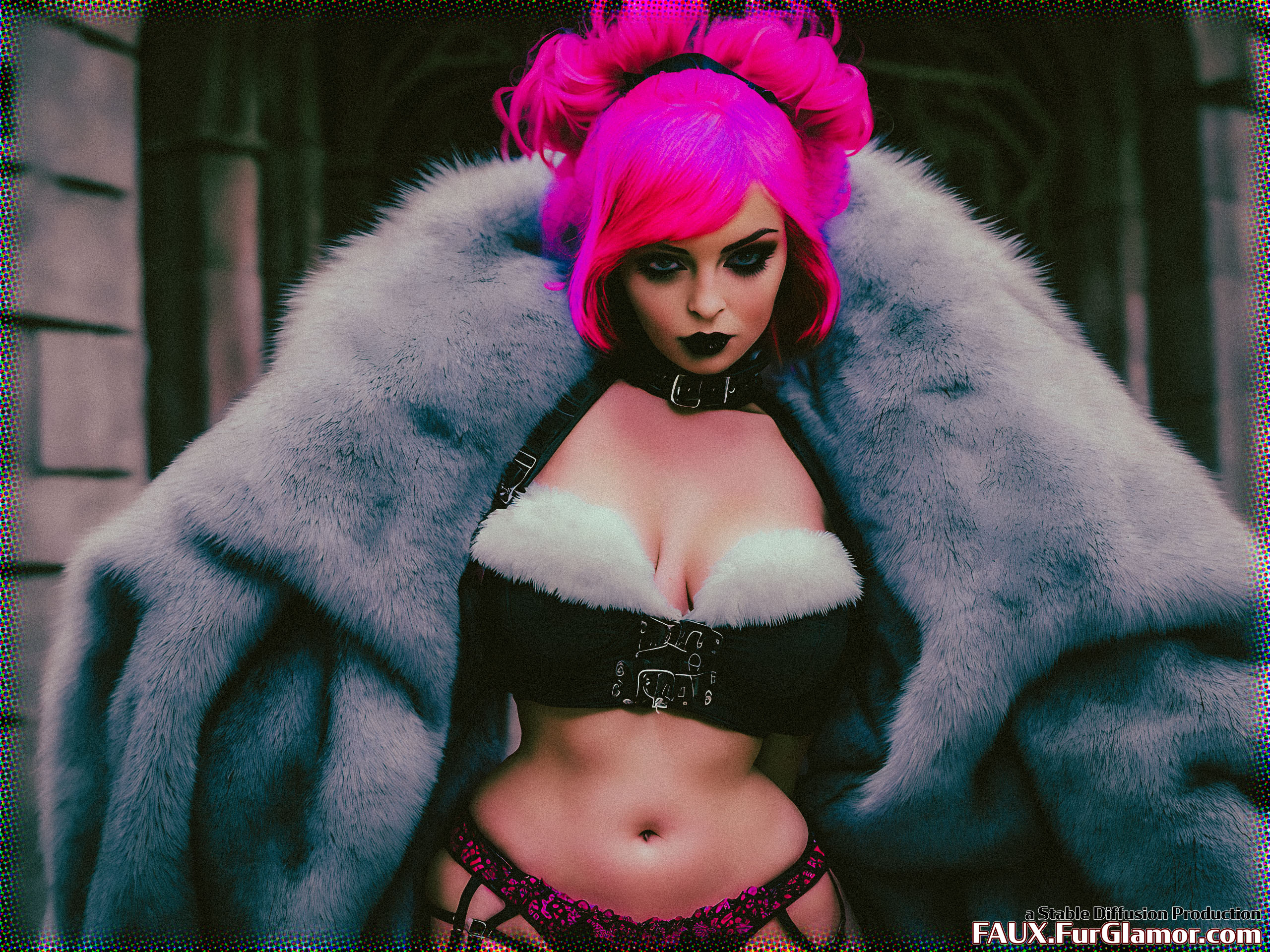Stable Diffusion Render of Lindsay Lohan in a Fur Coat