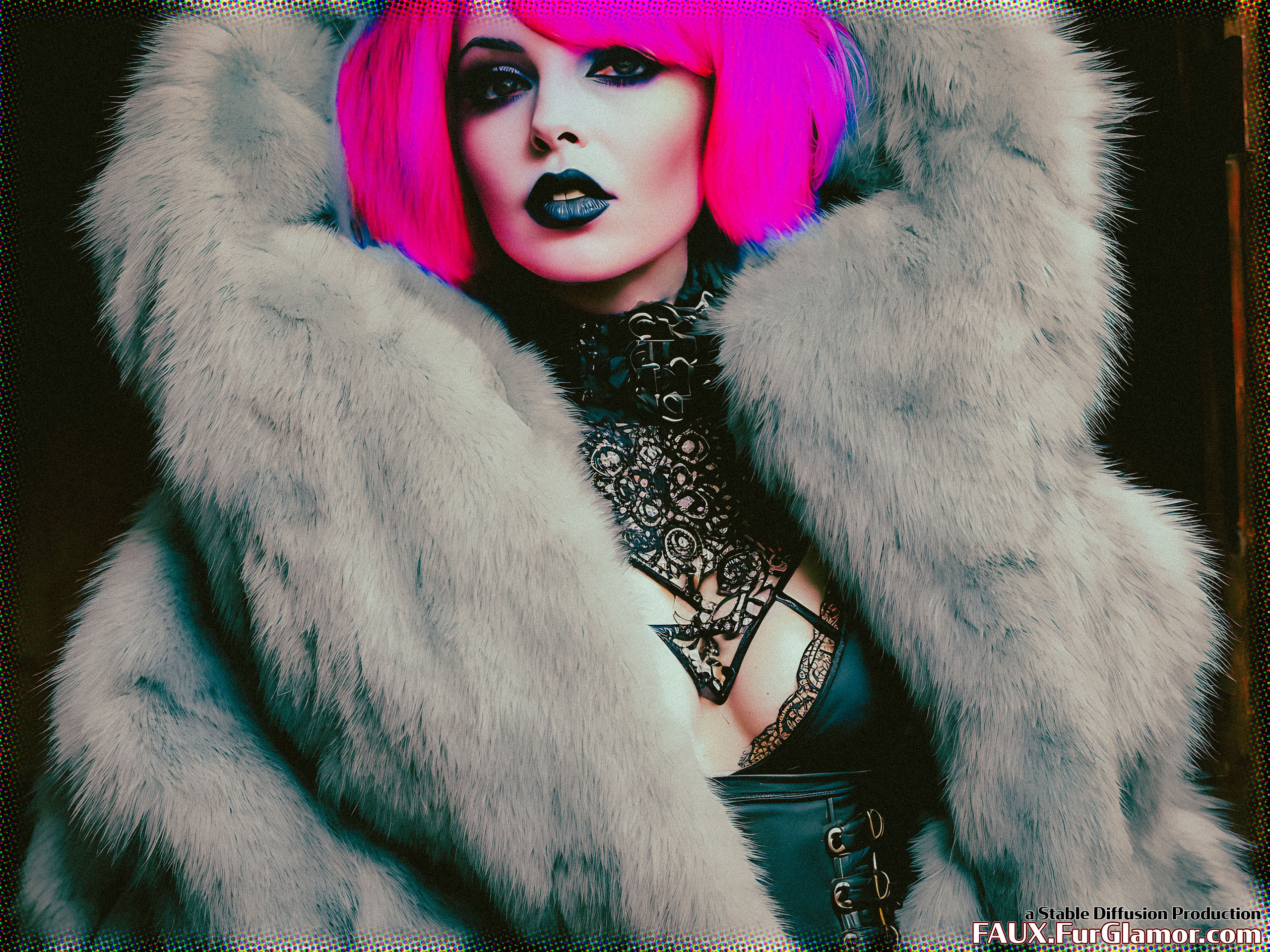 Stable Diffusion Render of Lindsay Lohan in a Fur Coat