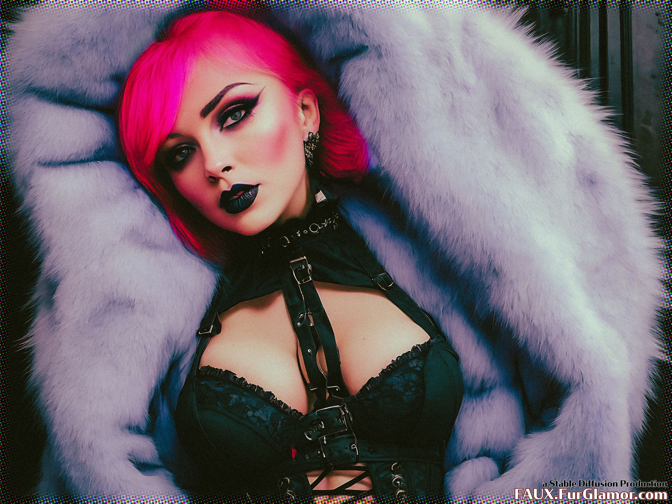 Stable Diffusion Render of Lindsay Lohan in a Fur Coat