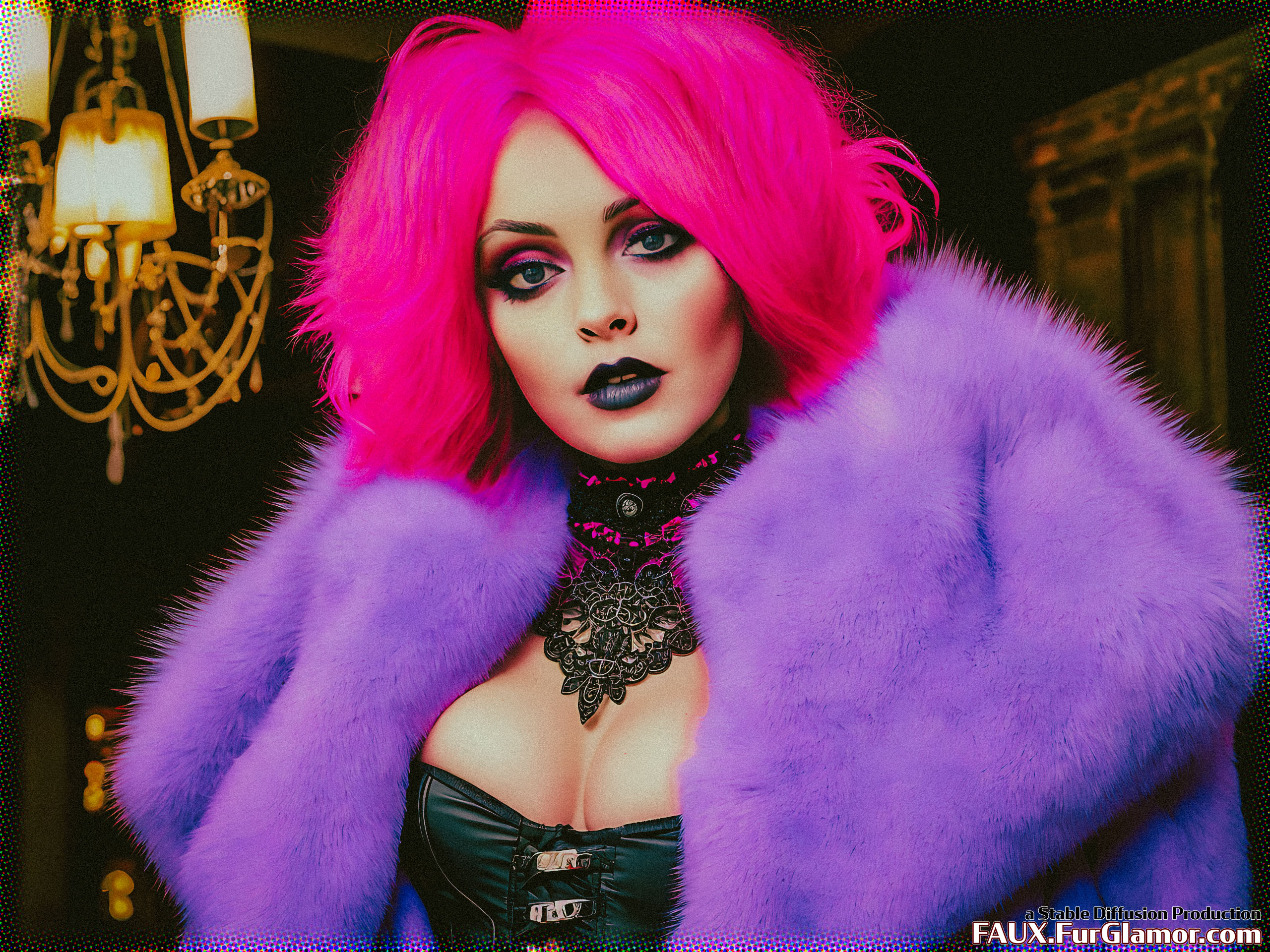 Stable Diffusion Render of Lindsay Lohan in a Fur Coat