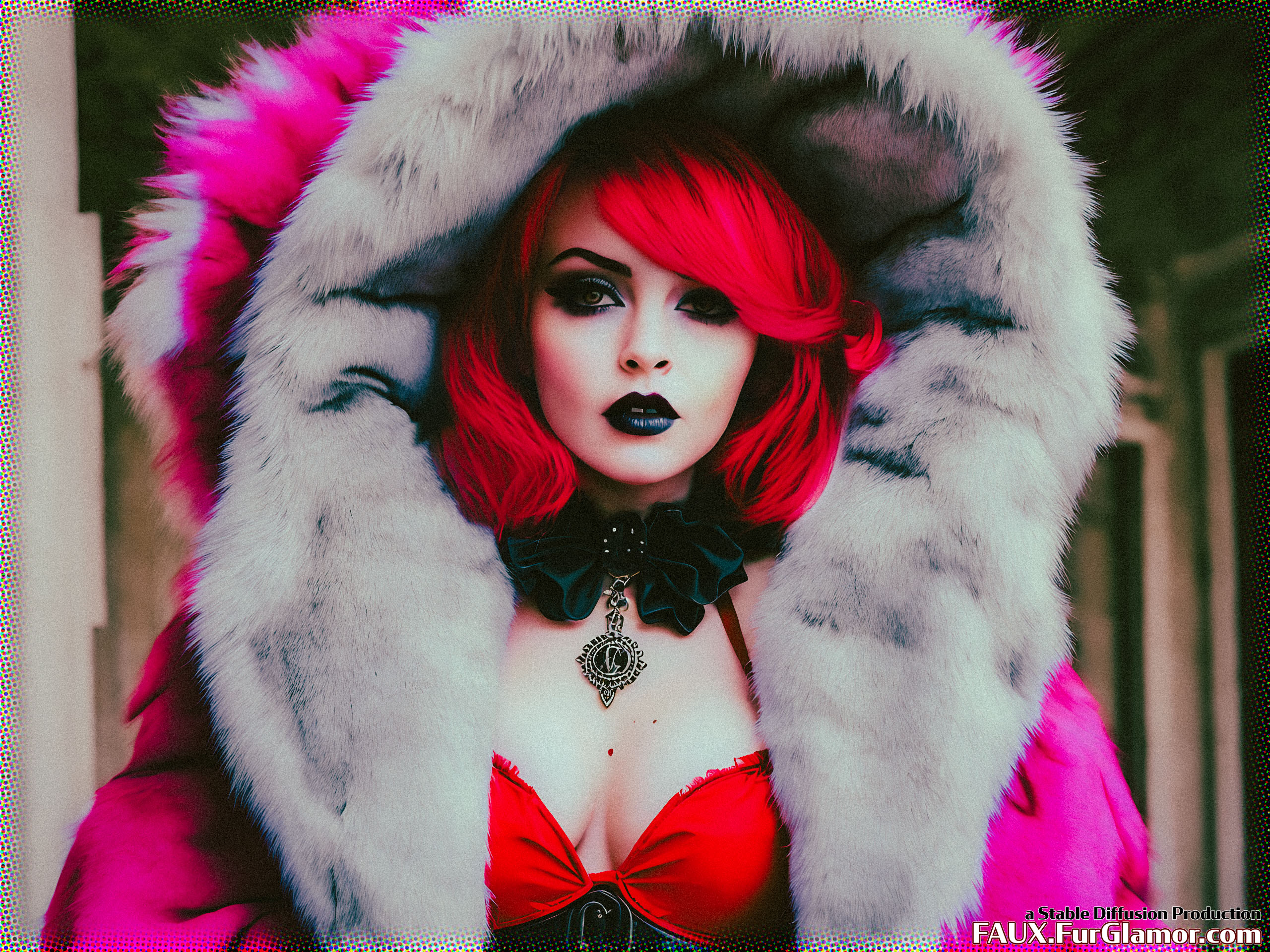 Stable Diffusion Render of Lindsay Lohan in a Fur Coat