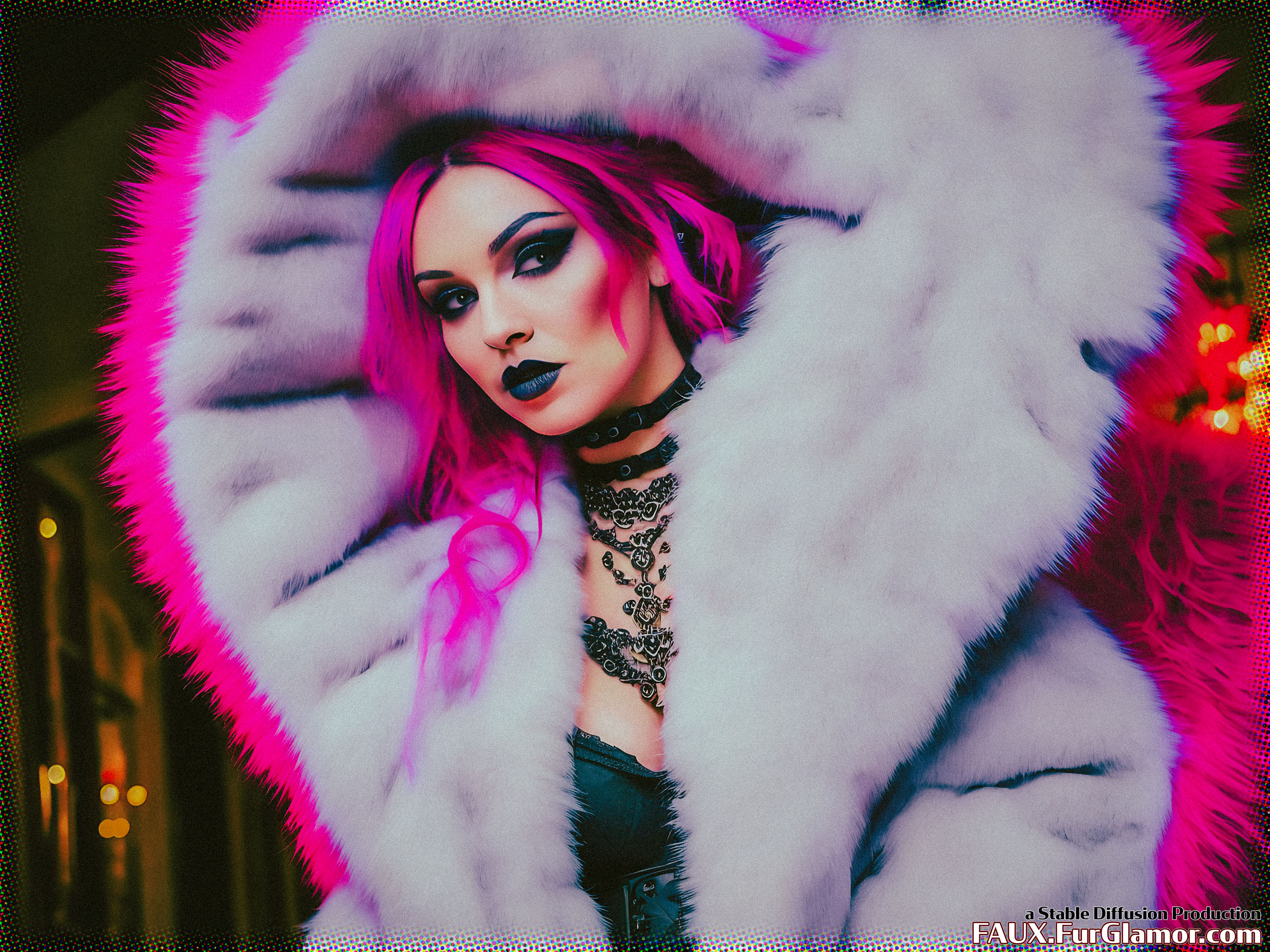 Stable Diffusion Render of Lindsay Lohan in a Fur Coat