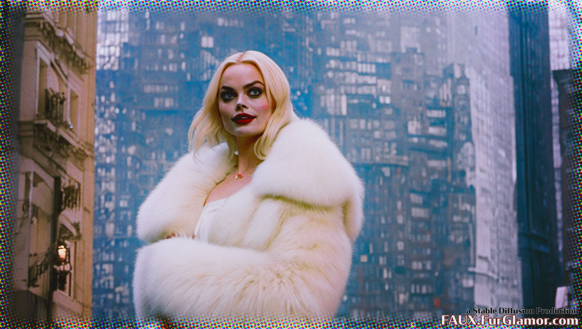 Stable Diffusion Render of Margo Robbie as Harley Quinn in a Fur Coat