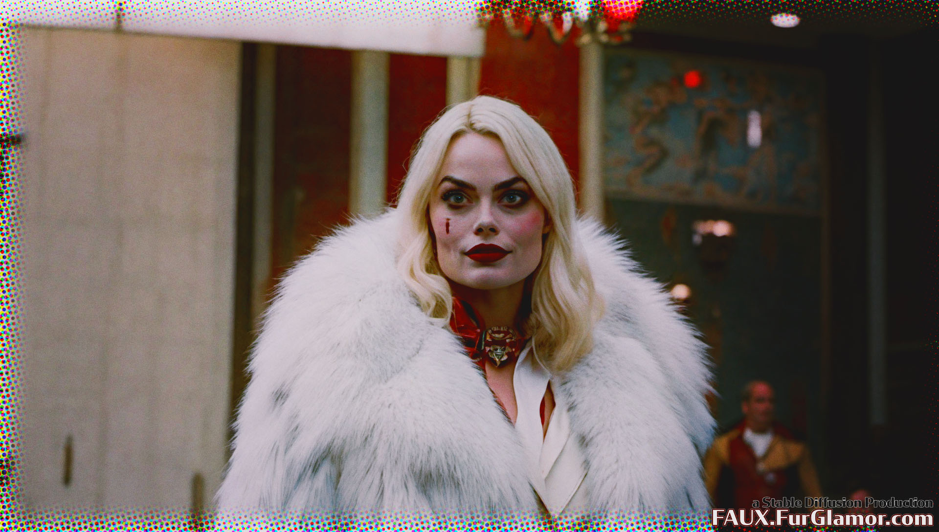 Stable Diffusion Render of Margo Robbie as Harley Quinn in a Fur Coat