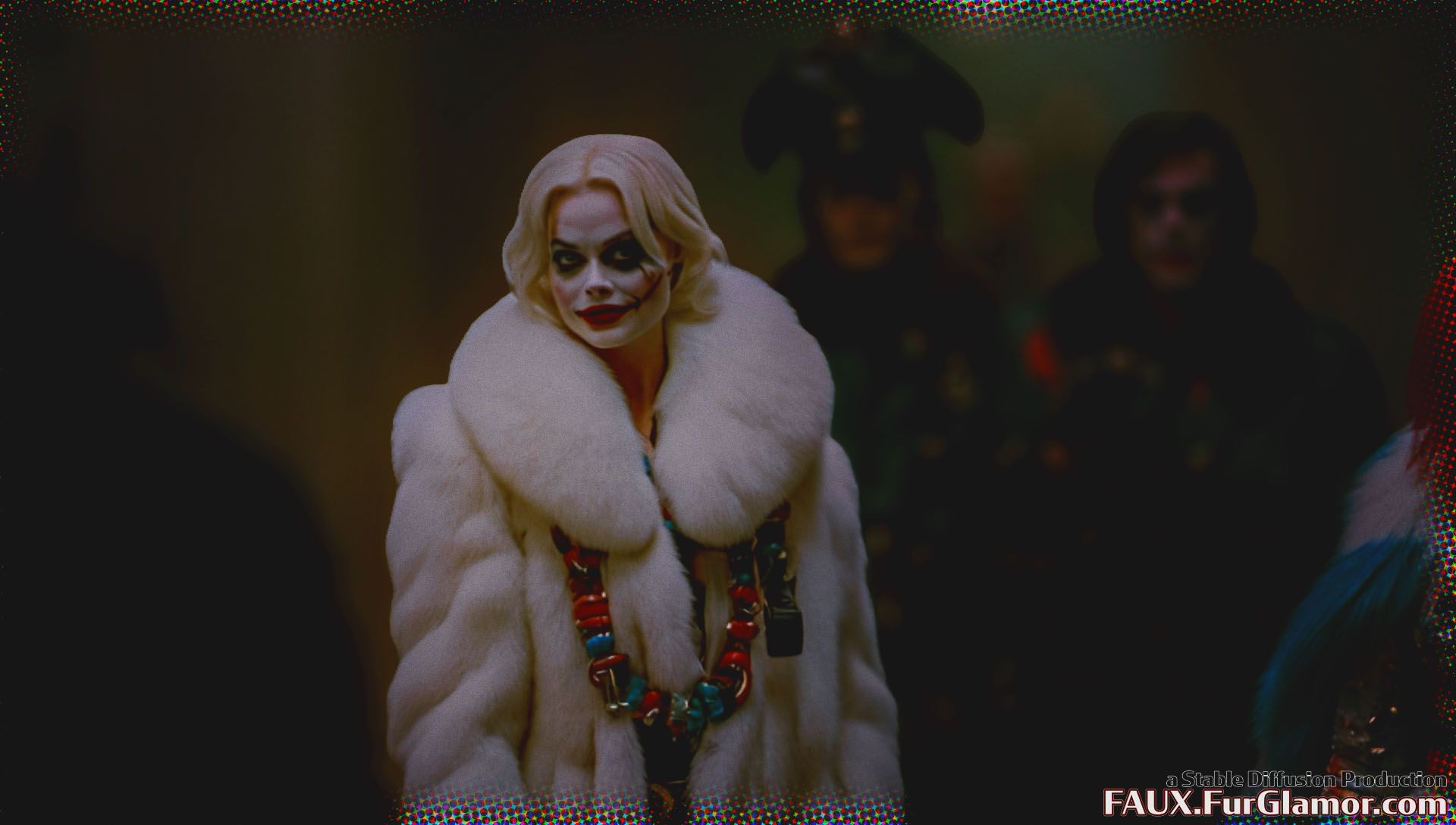 Stable Diffusion Render of Margo Robbie as Harley Quinn in a Fur Coat