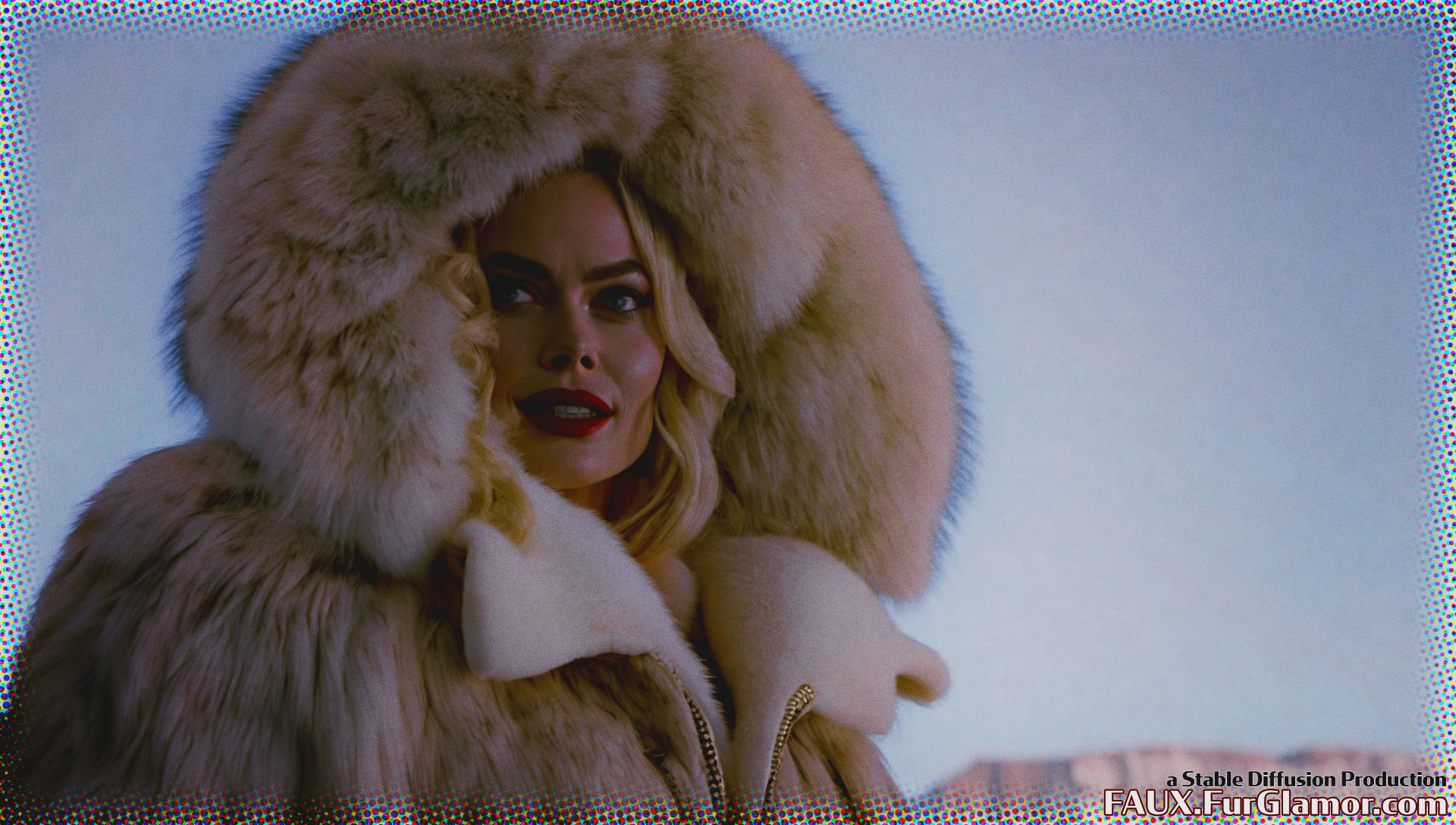 Stable Diffusion Render of Margo Robbie as Harley Quinn in a Fur Coat