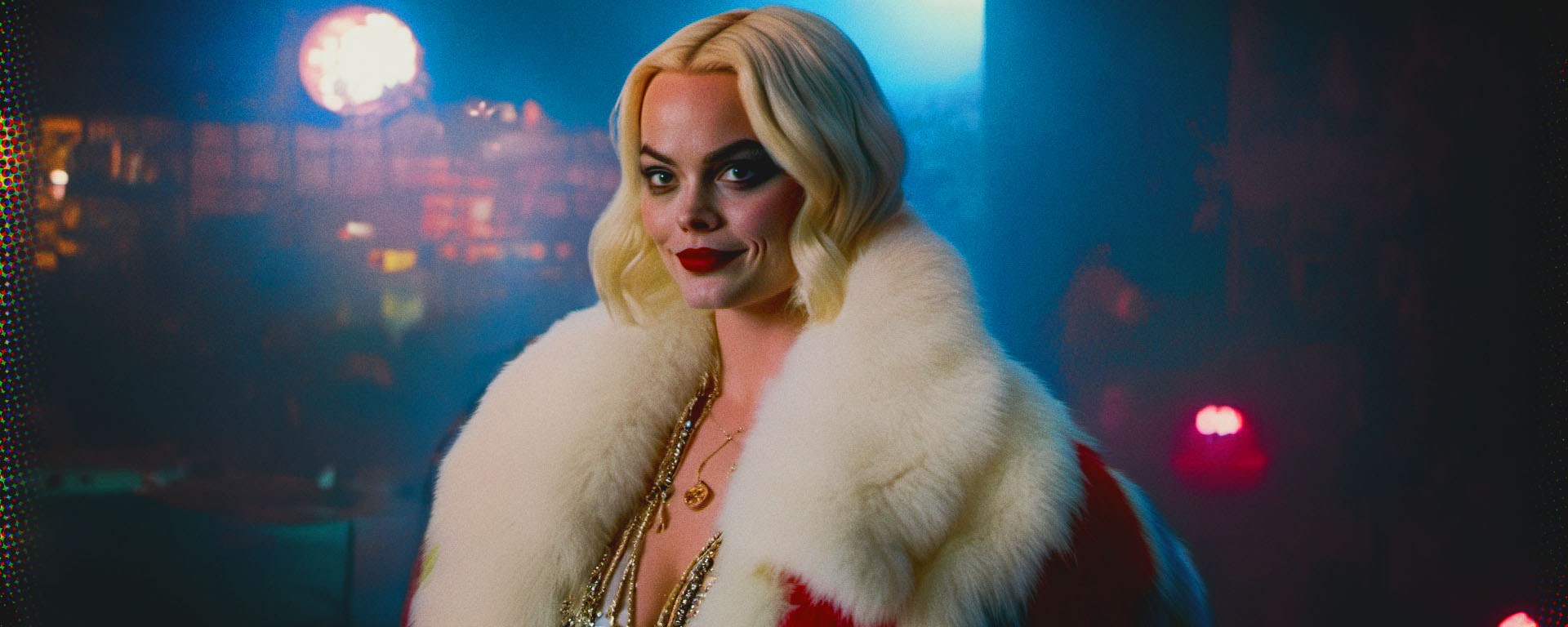 Stable Diffusion Render of Margo Robbie as Harley Quinn in a Fur Coat